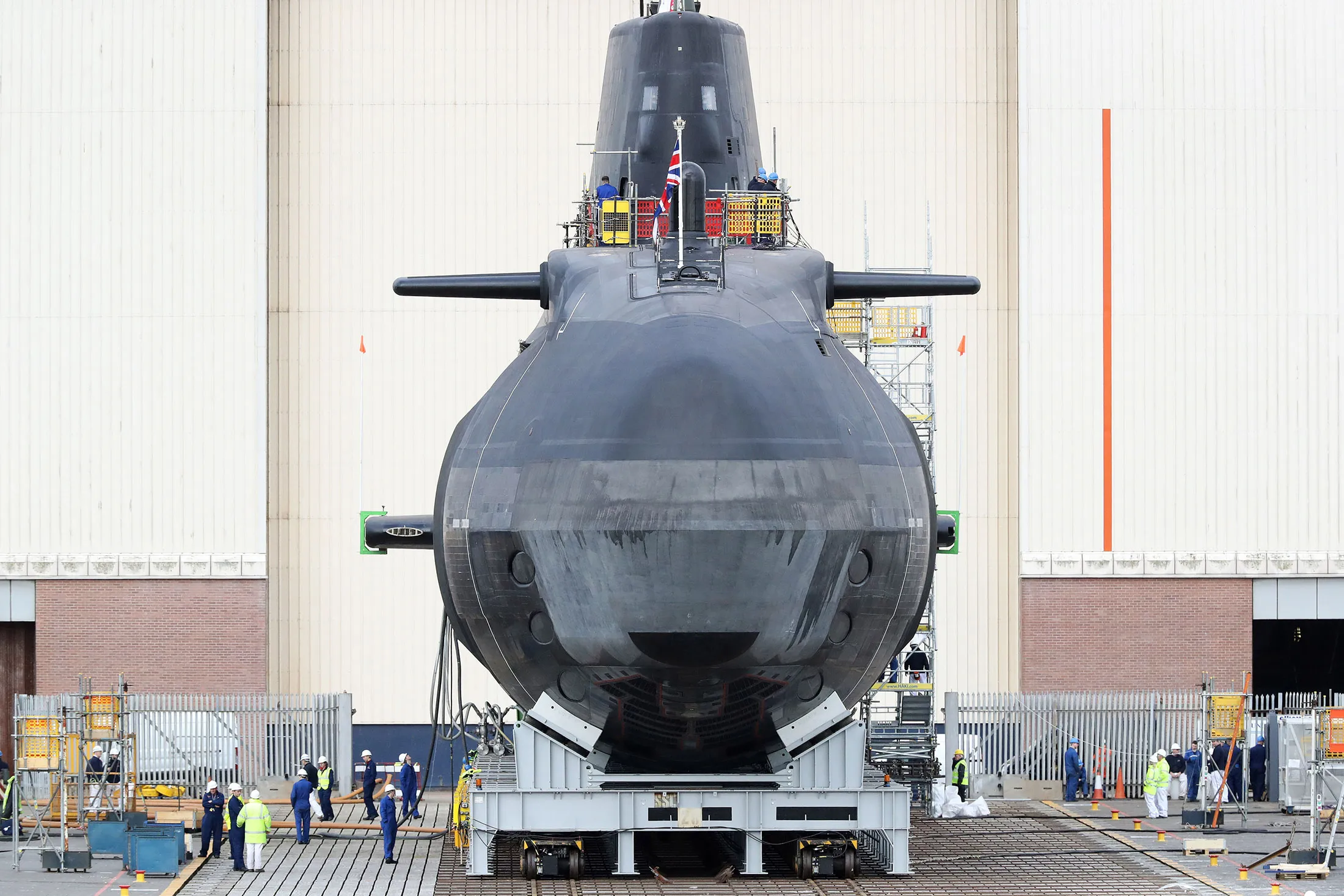 The fourth Astute-class nuclear-powered submarine, HMS Audacious at the BAE Systems&nbsp;ship building complex in&nbsp;Burrow-in-Furness, UK, in 2017.&nbsp;