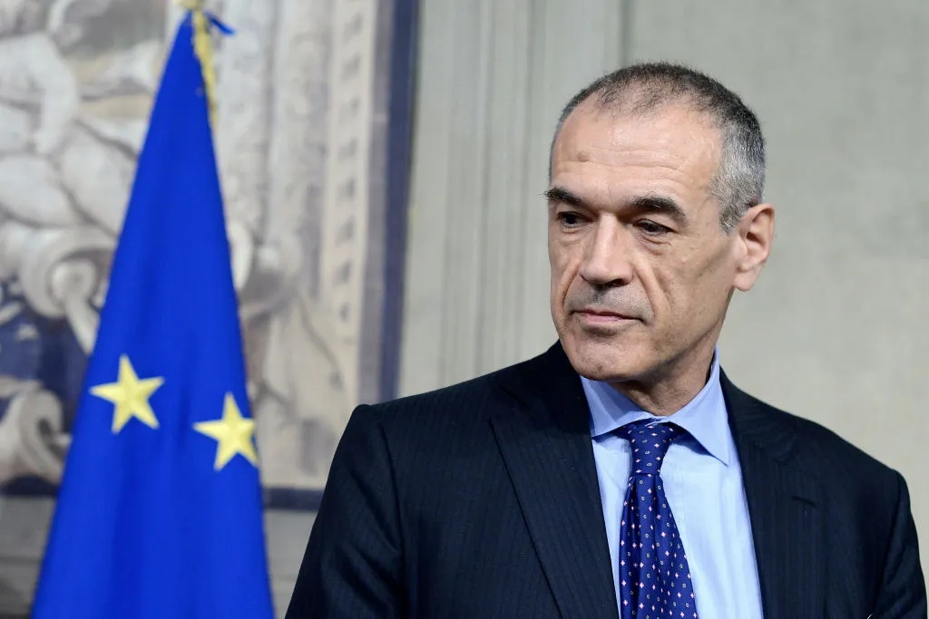 Italian Economist Carlo Cottarelli, Italy's new prime minister designate, speaks to the press after being appointed by Italian President Sergio Mattarella.