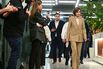 Maia Sandu, right, arrives for a news conference in Chisinau, Moldova, on Oct. 21.