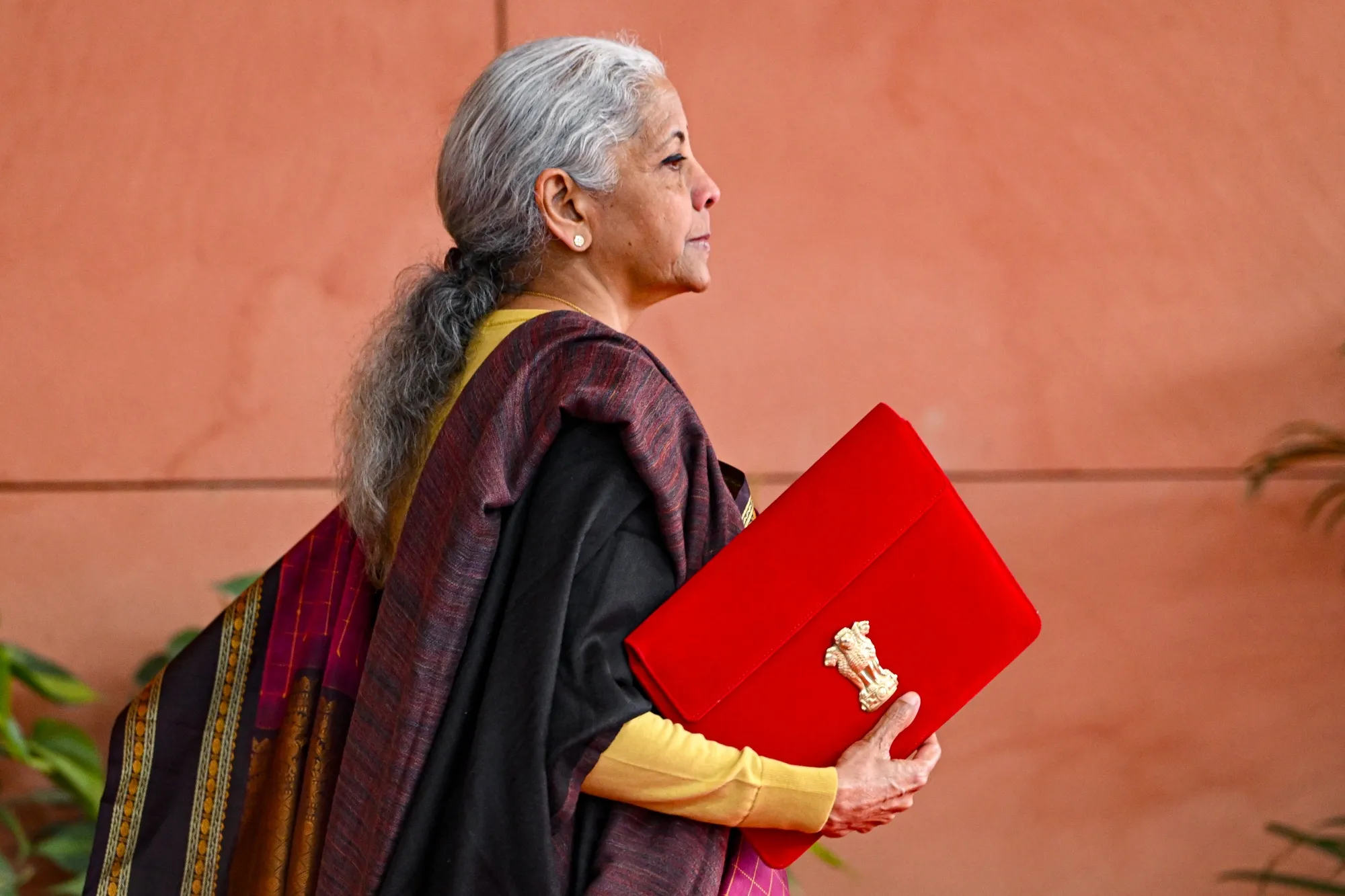 Nirmala Sitharaman, India's finance minister, off to present the budget at the parliament in New Delhi.