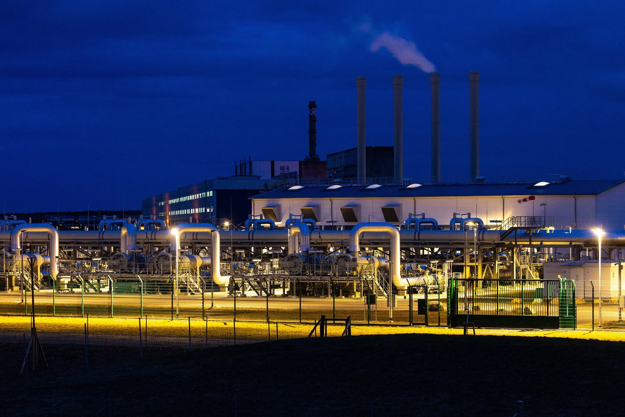 Pipework at the gas receiving station of the halted Nord Stream 2 project in Lubmin, Germany.