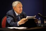 George Soros speaks on day two of the World Economic Forum in Davos, on May 24.