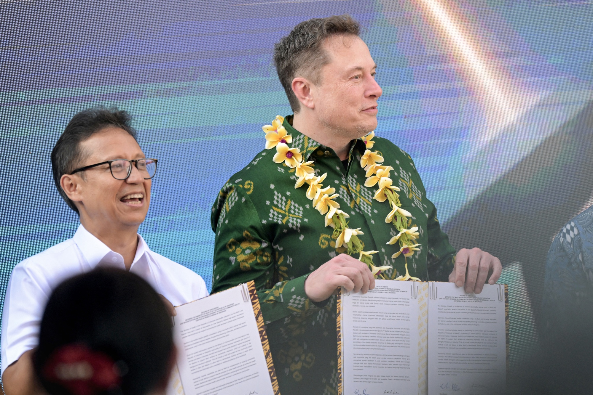 Elon Musk&nbsp;at a community health center in Bali, on May 19.