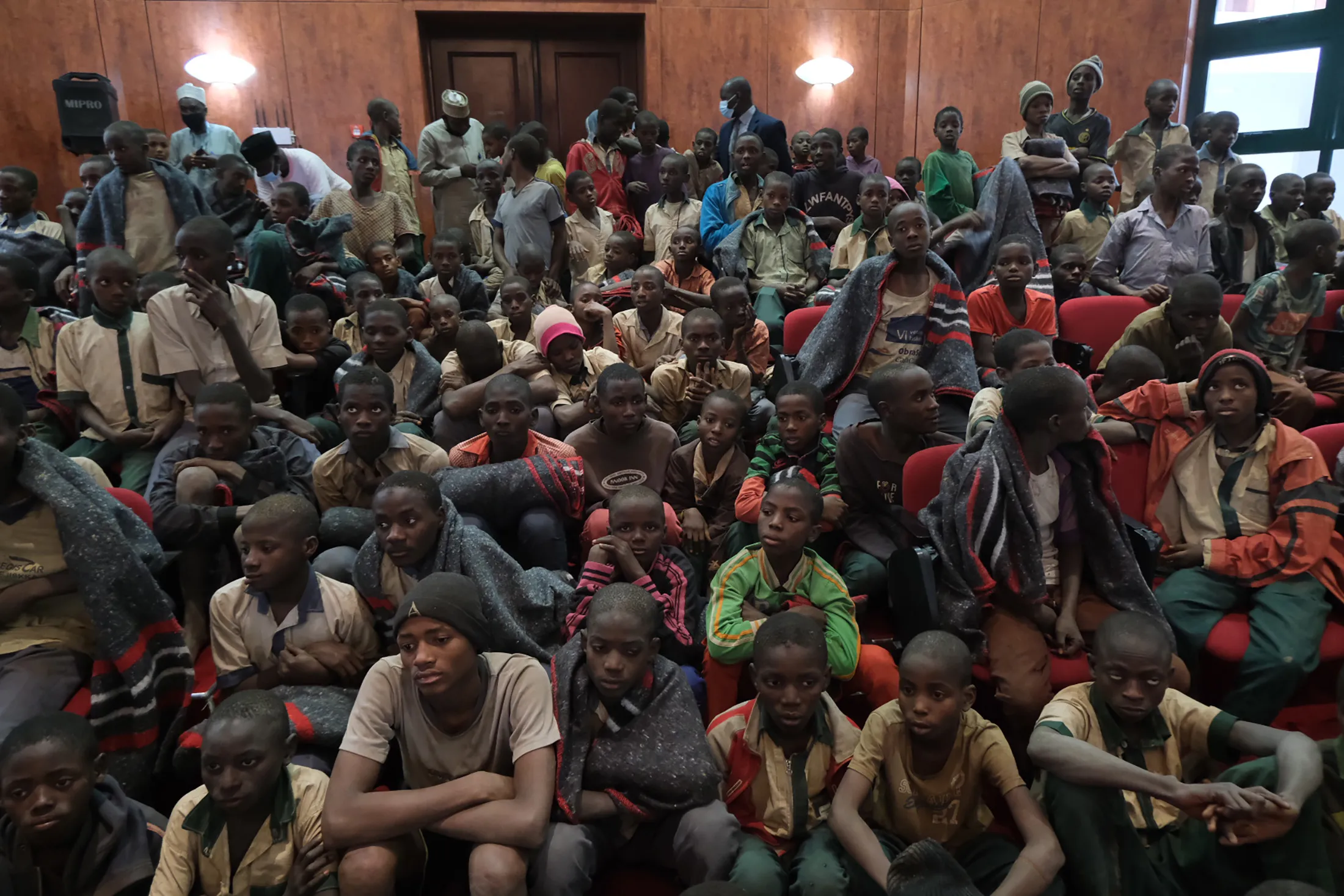 Released students gather at the Government House with other students from the Government Science Secondary school, in Kankara, in northwestern Katsina State, Nigeria&nbsp;on Dec.&nbsp;18.