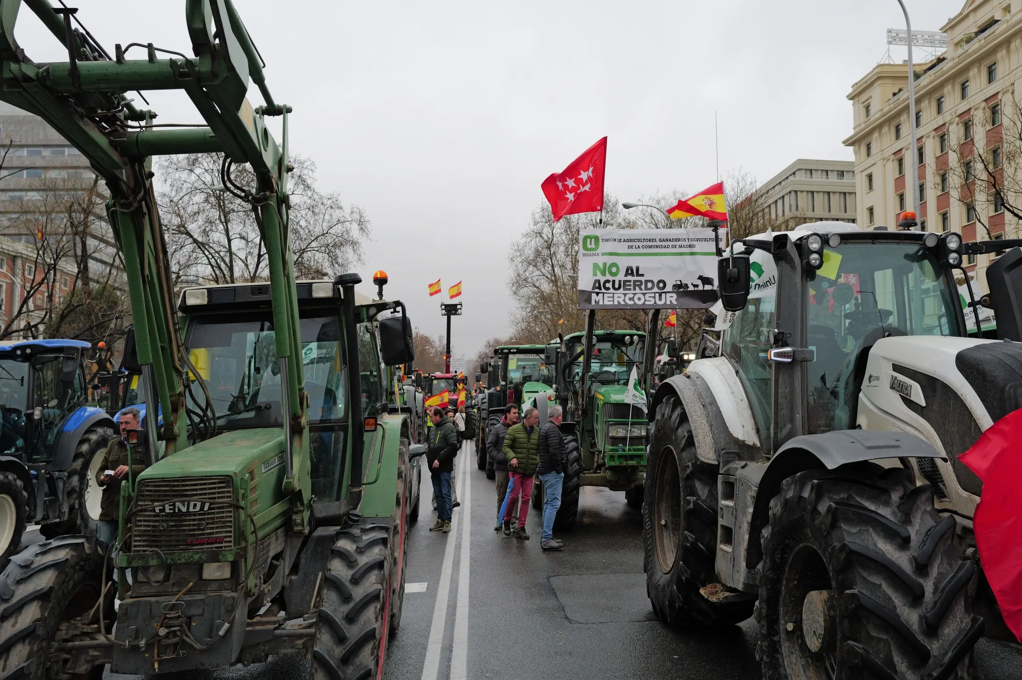 Parked tractors during a protest by Spanish farmers in Madrid.