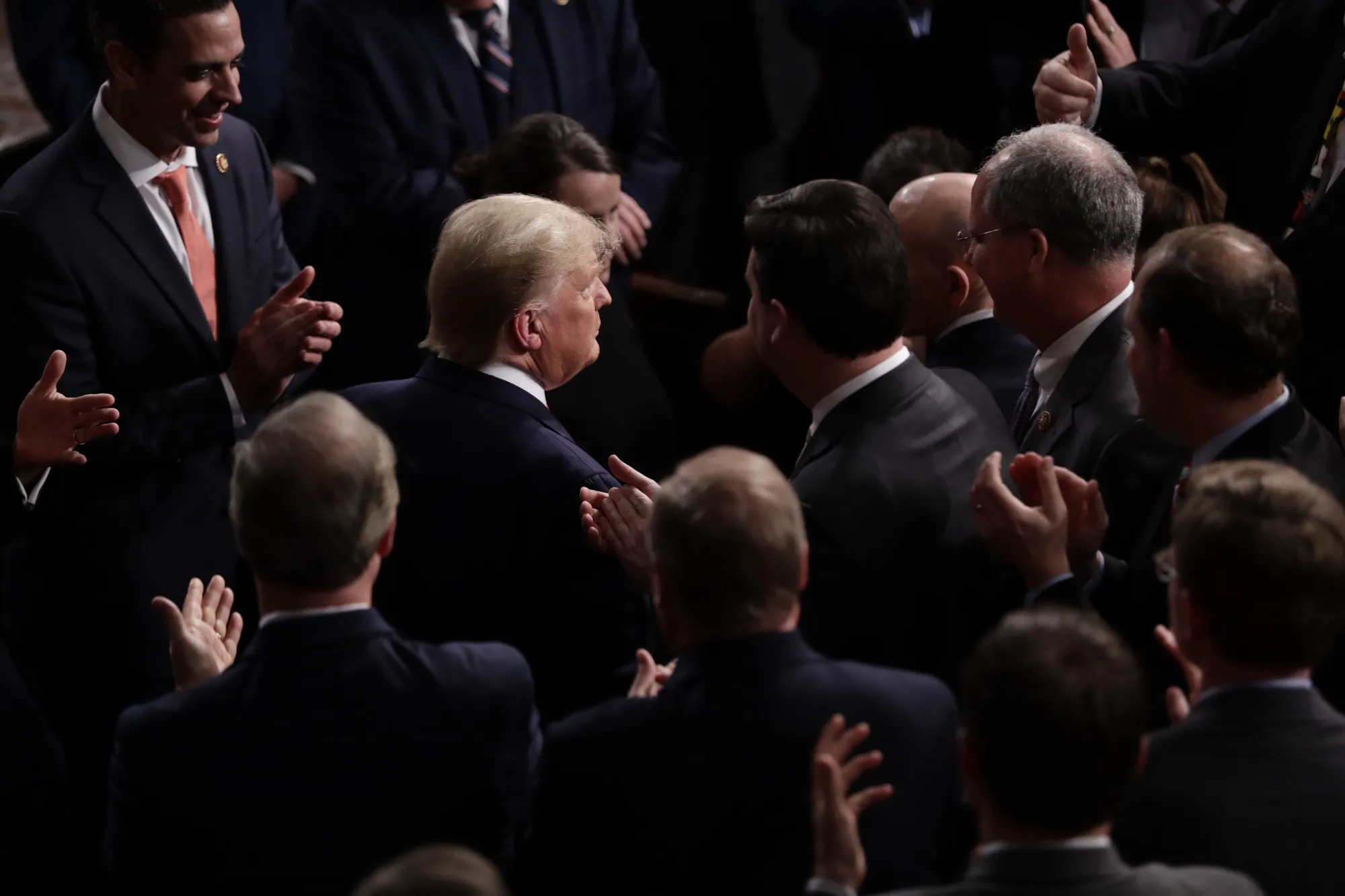 Donald Trump, center, arrives to deliver a State of the Union address at the U.S. Capitol in Washington, D.C. on Feb. 4.