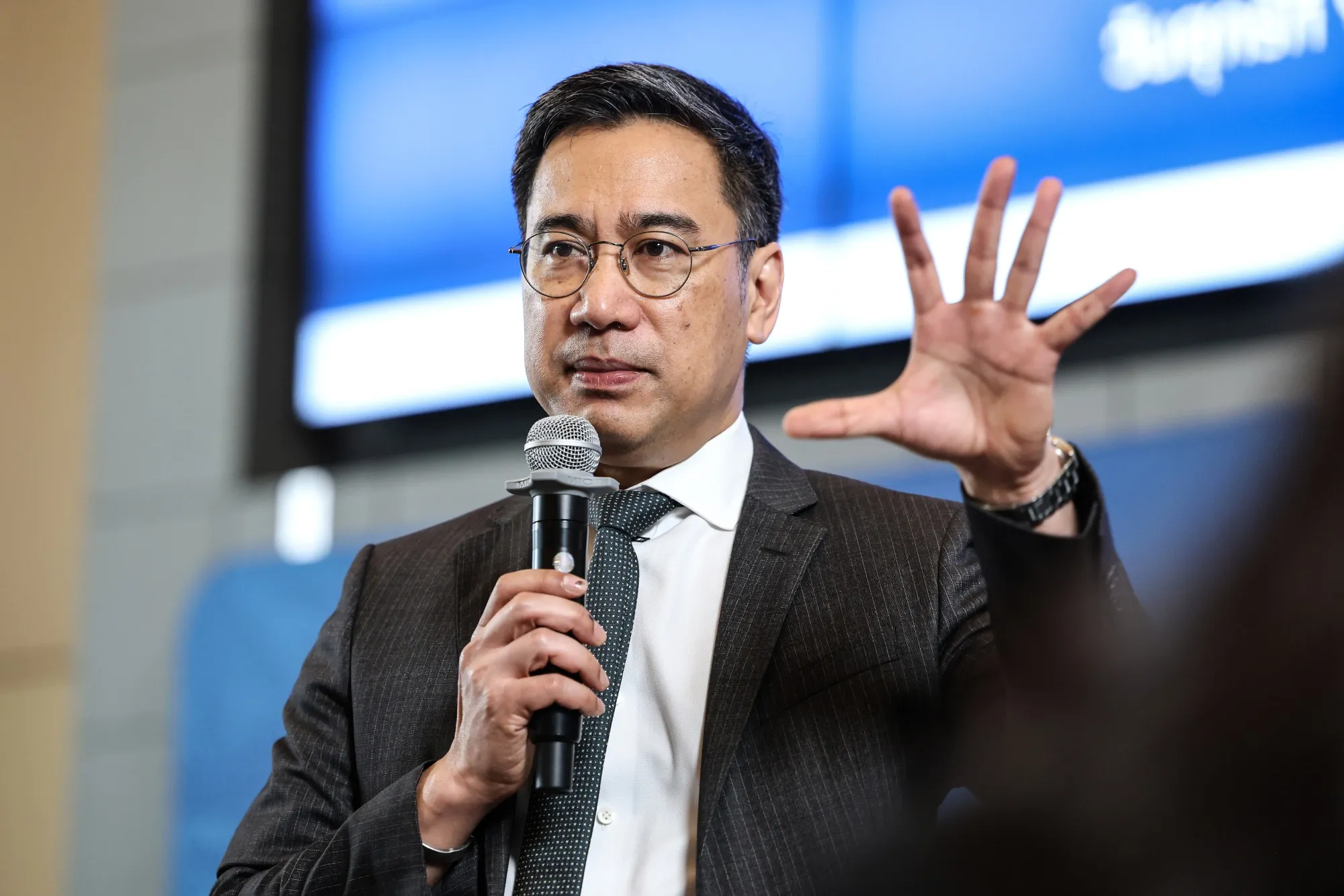 Sethaput&nbsp;Suthiwartnarueput, outgoing governor of the Bank of Thailand, speaks during a news conference in Bangkok in May.