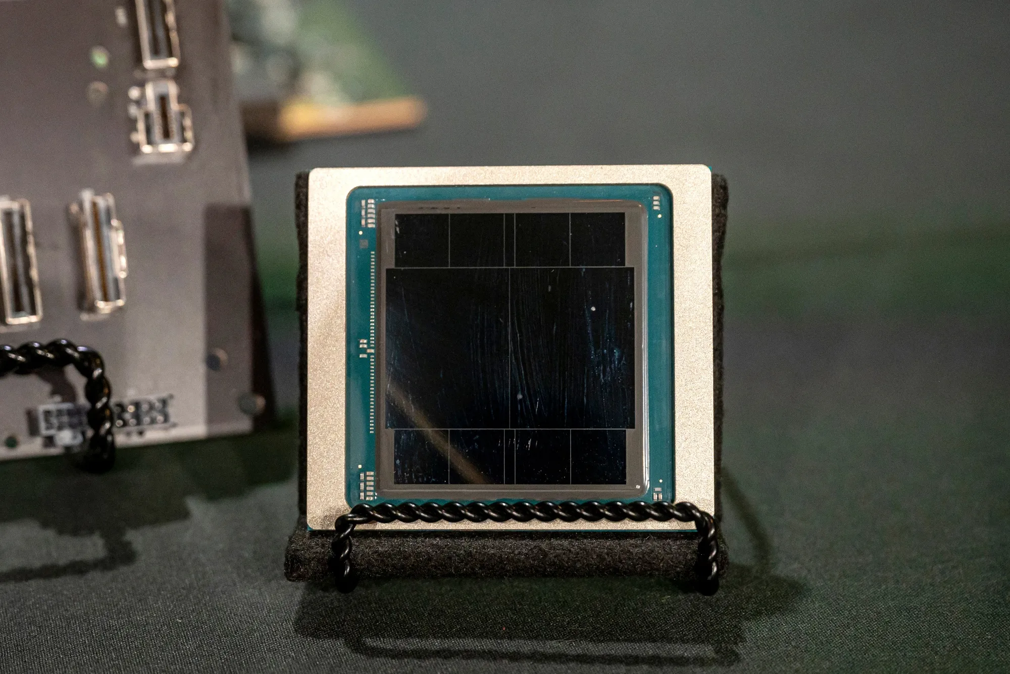 Nvidia’s&nbsp;Blackwell chip for AI systems displayed during a company conference in March.