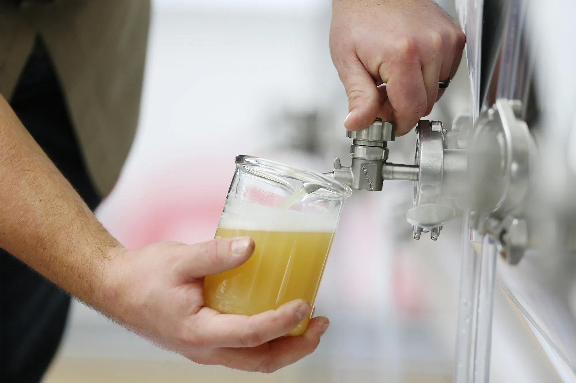 A sample of partially fermented beer at the Canadian Malting Barley Technical Centre.