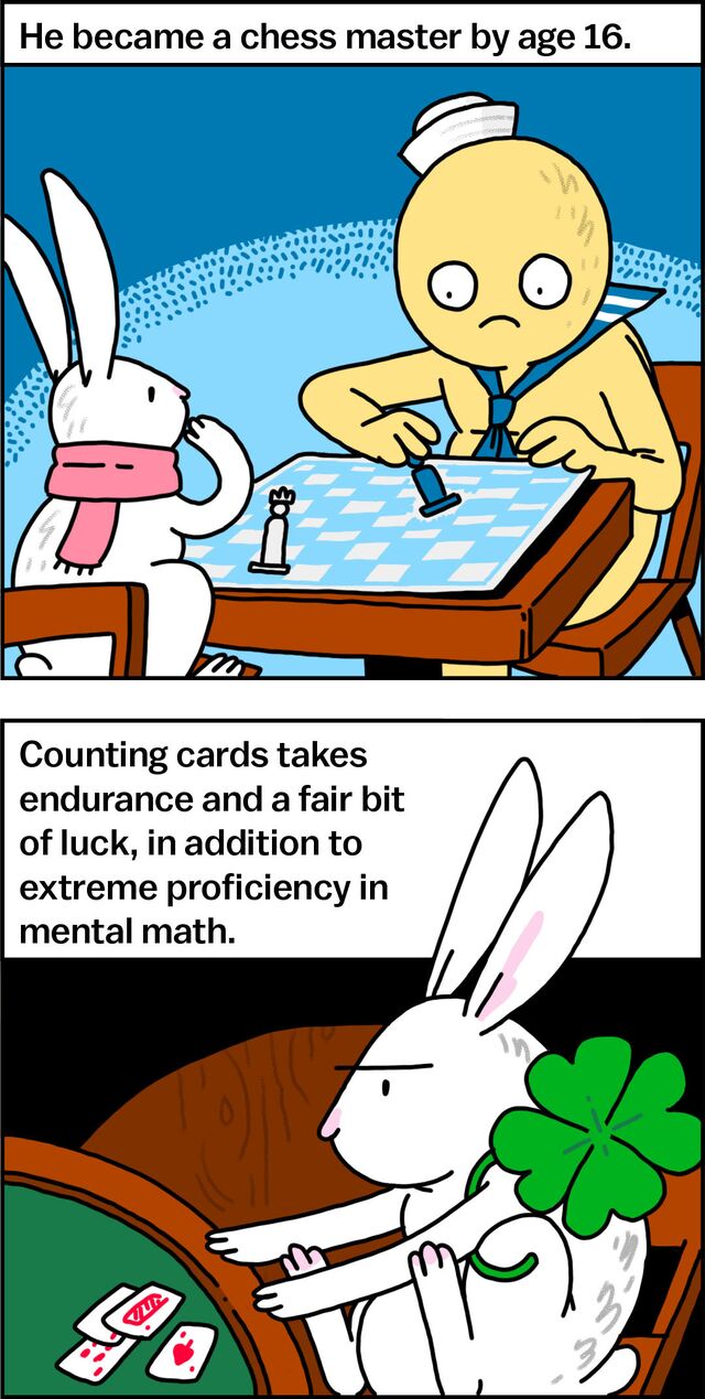 He became a chess master by age 16. Counting cards takes endurance and a fair bit of luck, in addition to extreme proficiency in mental math.