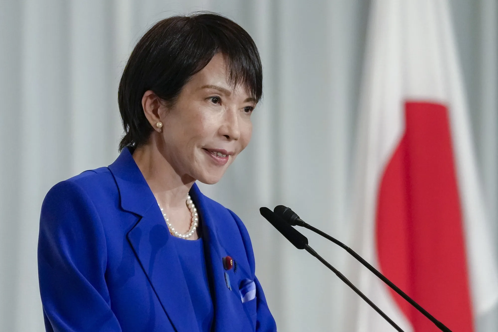 Sanae Takaichi at a news conference at the LDP party’s headquarters in Tokyo on Oct. 4.