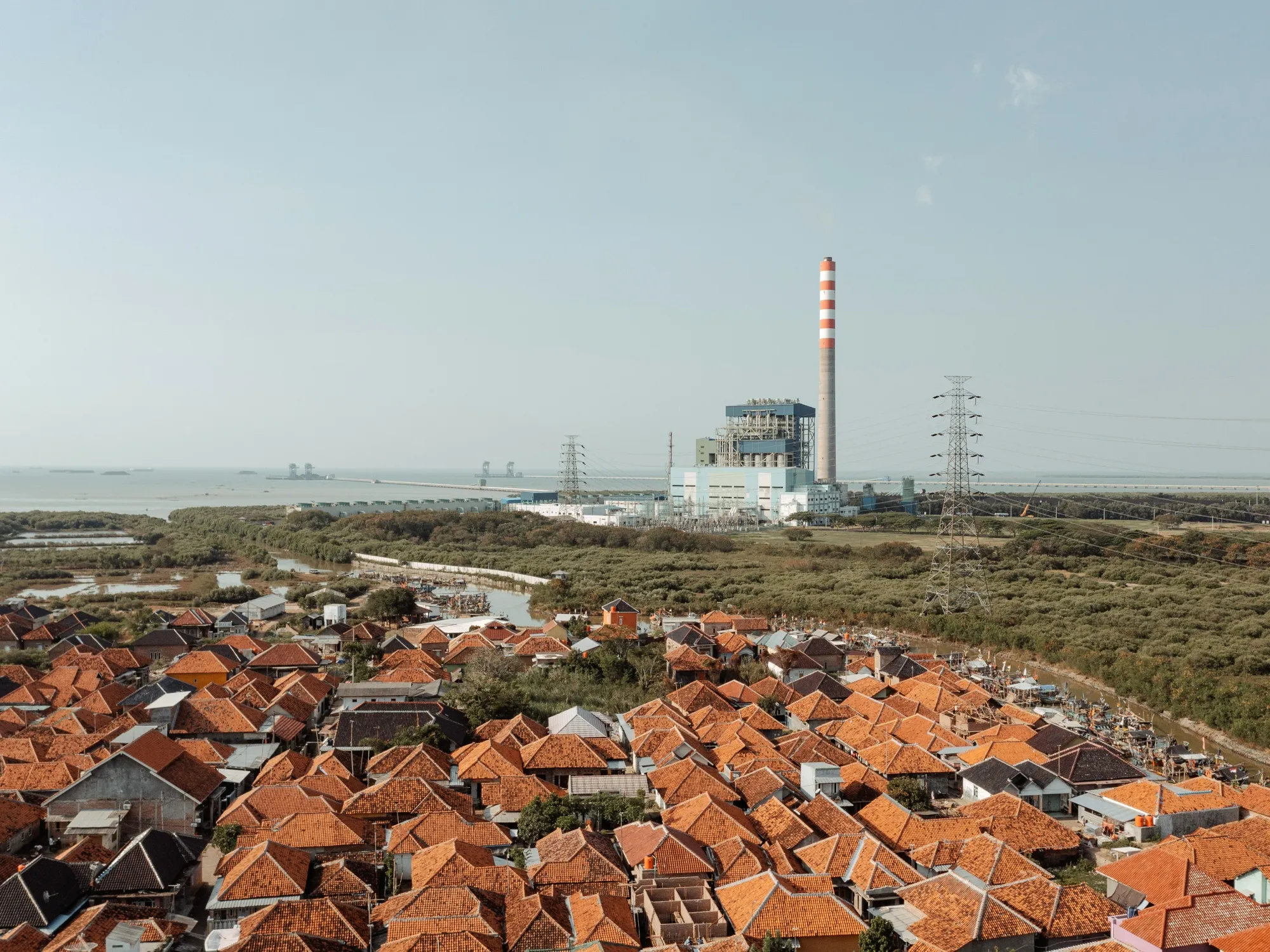 The fishing village of Waruduwur near a coal-fired power station in Cirebon, Indonesia.
