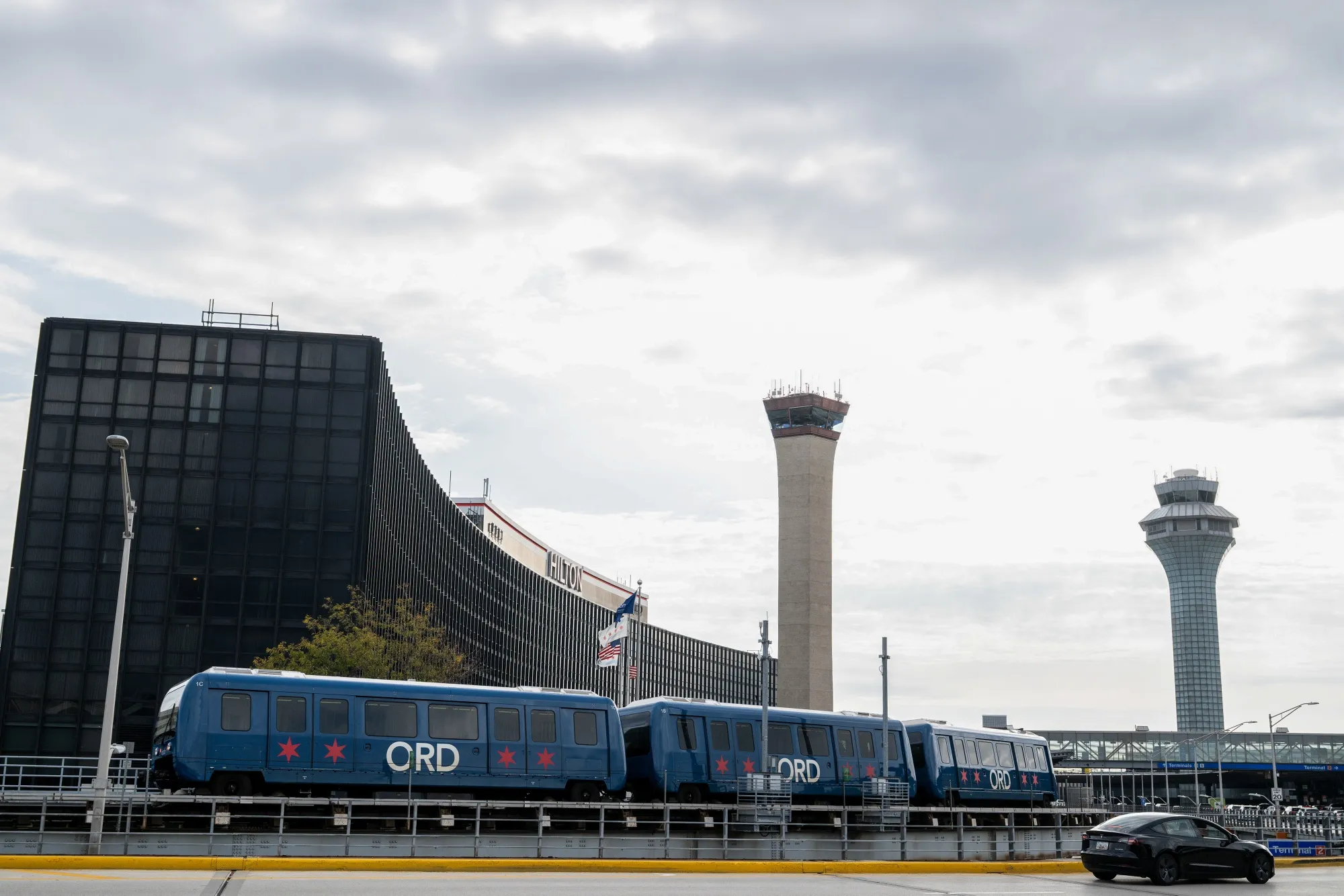 The FAA air traffic control tower at O'Hare International Airport in Chicago.