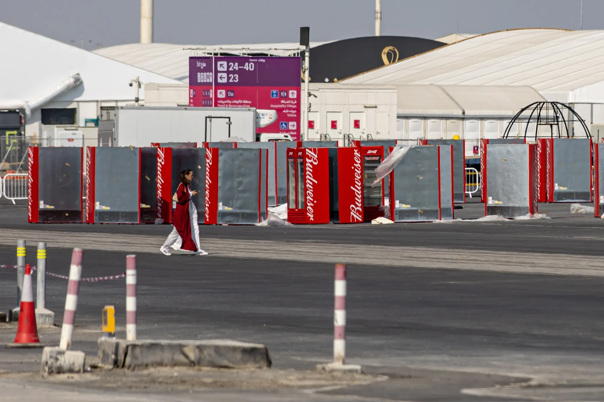 Budweiser coolers outside Lusail Stadium in Doha, Nov. 19.