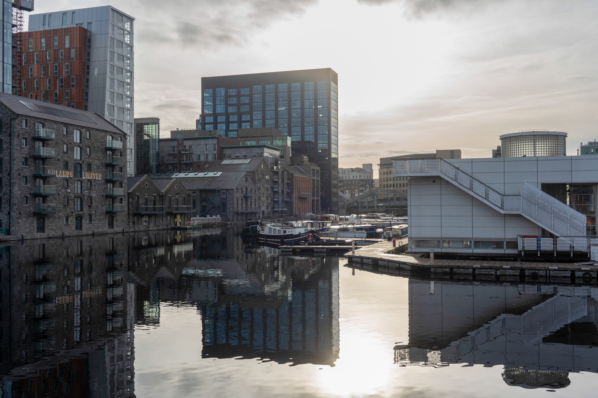 Office and apartment buildings on the Grand Canal in the 'Silicon Docks' area in central Dublin.