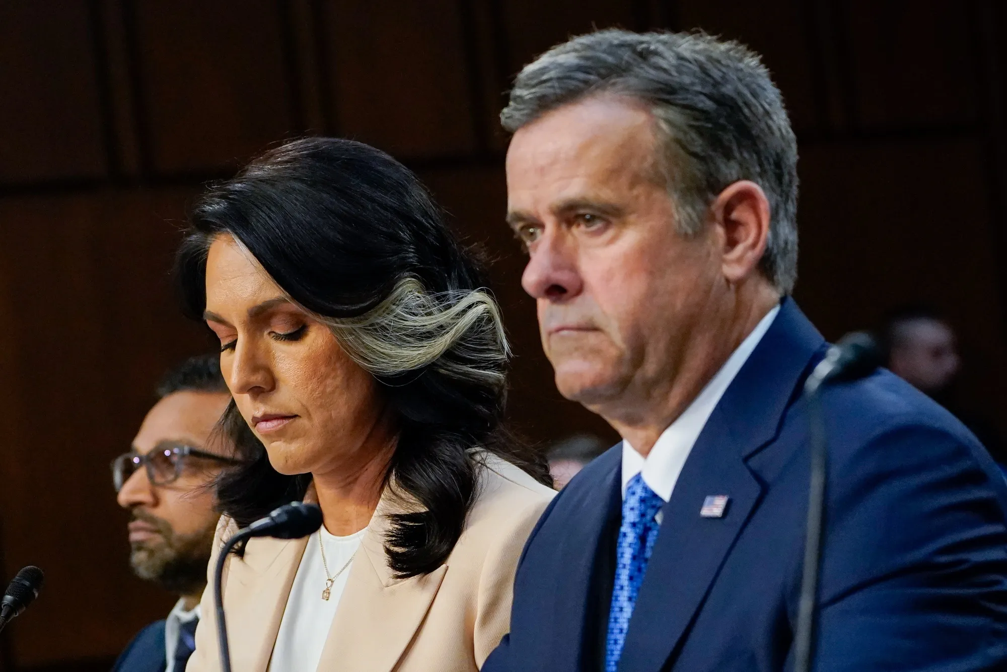 Tulsi Gabbard and John Ratcliffe&nbsp;during a Senate Intelligence Committee hearing in Washington, DC, on&nbsp;March 25.