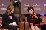 Former U.S. Ambassador to Japan Caroline Kennedy talks to Tokyo Governor Yuriko Koike at CityLab Paris.
