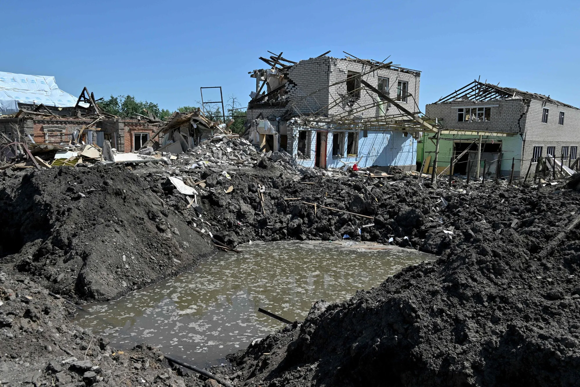 Damaged buildings following a missile strike in Kramatorsk, Donetsk Region, on June 19. 