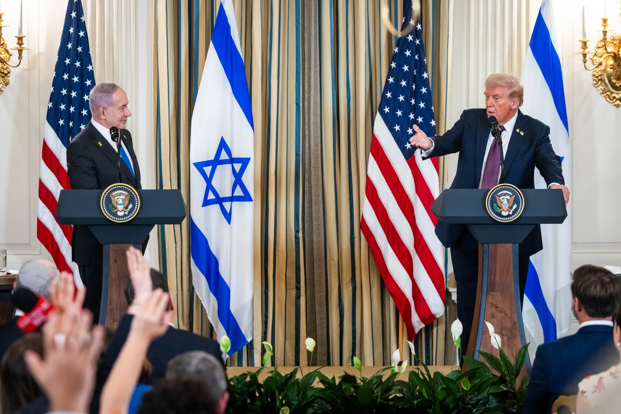 Donald Trump and Israeli Prime Minister Benjamin Netanyahu&nbsp;at the White House yesterday.