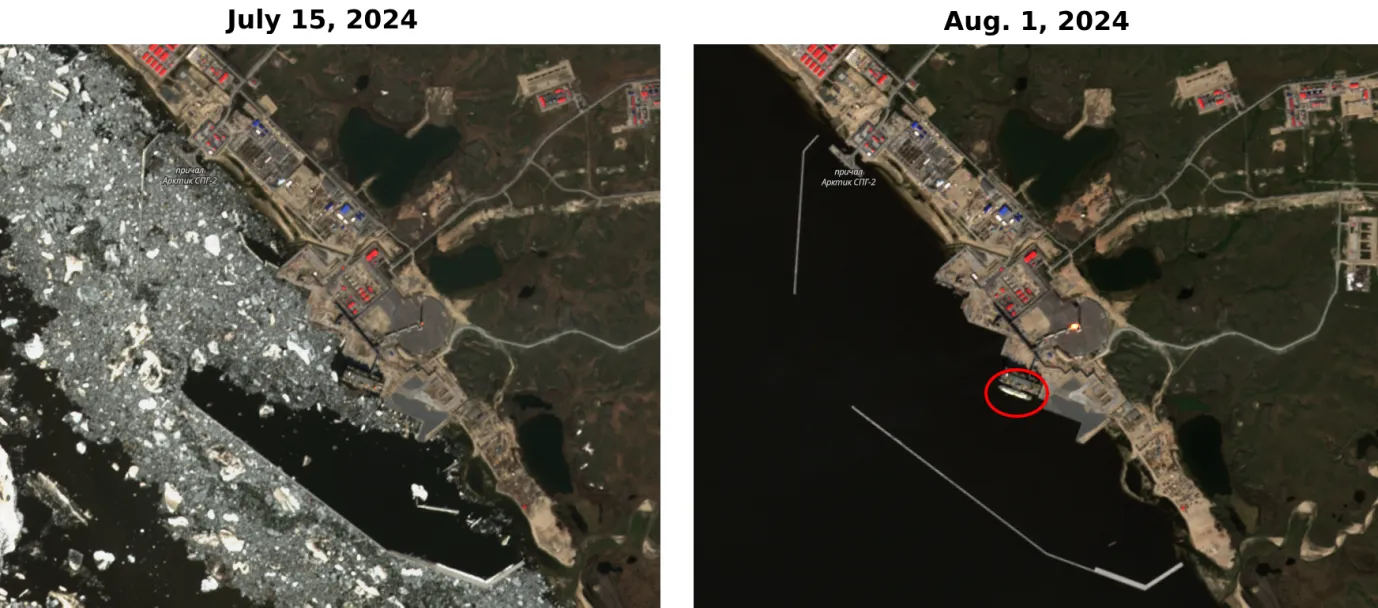 Images of the Arctic LNG 2 export project taken by the Sentinel 2 satellite.