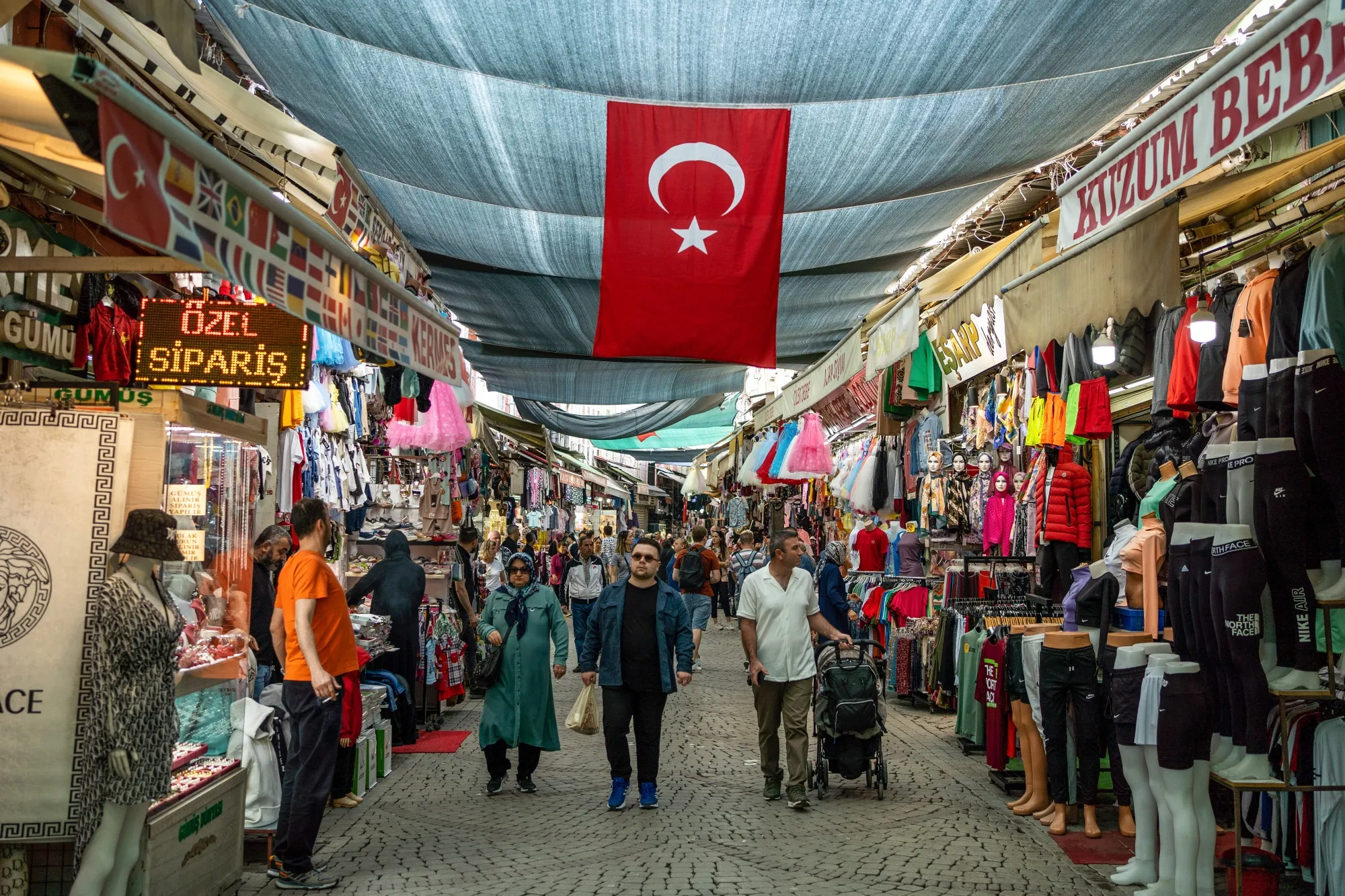 Shoppers at a local bazaar in Izmir, Turkey.