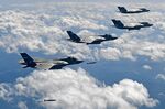GANGWON-DO, SOUTH KOREA - SEPTEMBER 18: In this handout image provided by South Korean Defense Ministry, U.S. F-35B fighter jets drop GBU-32 bomb during a training at the Pilsung Firing Range on September 18, 2017 in Gangwon-do, South Korea. U.S. F-35B stealth jets and B-1B bombers flew near the Military Demarcation Line (MDL) for the first time since recent tension between U.S. and North Korea started raising.