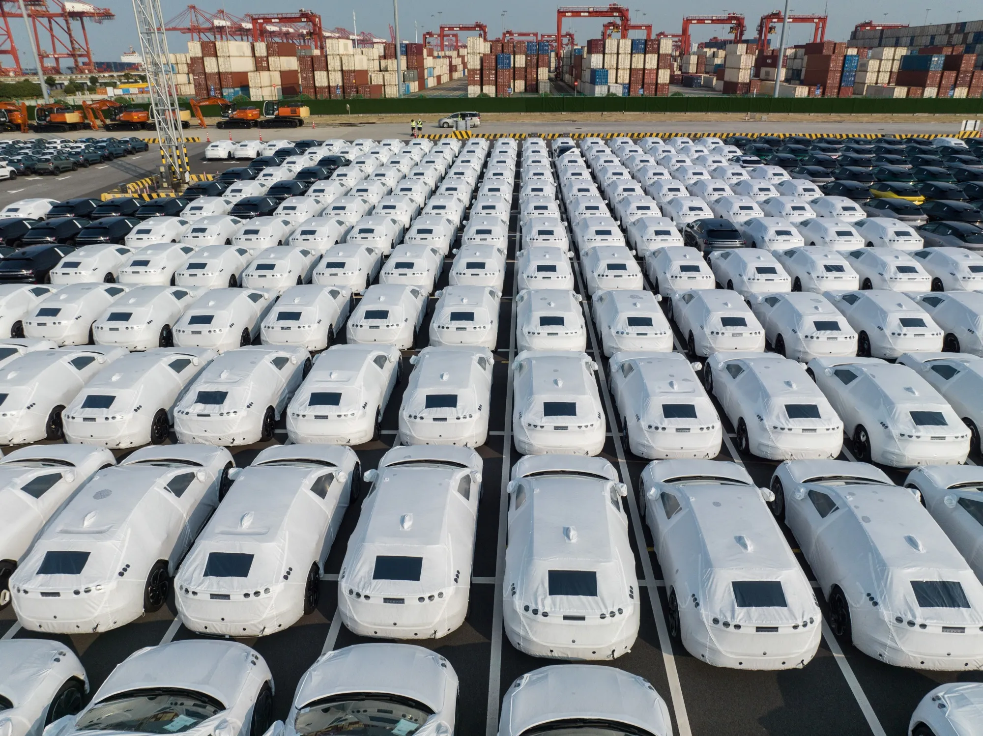 Zeekr electric vehicles bound for shipment to Europe at the Port of Taicang in Jiangsu Province, China.