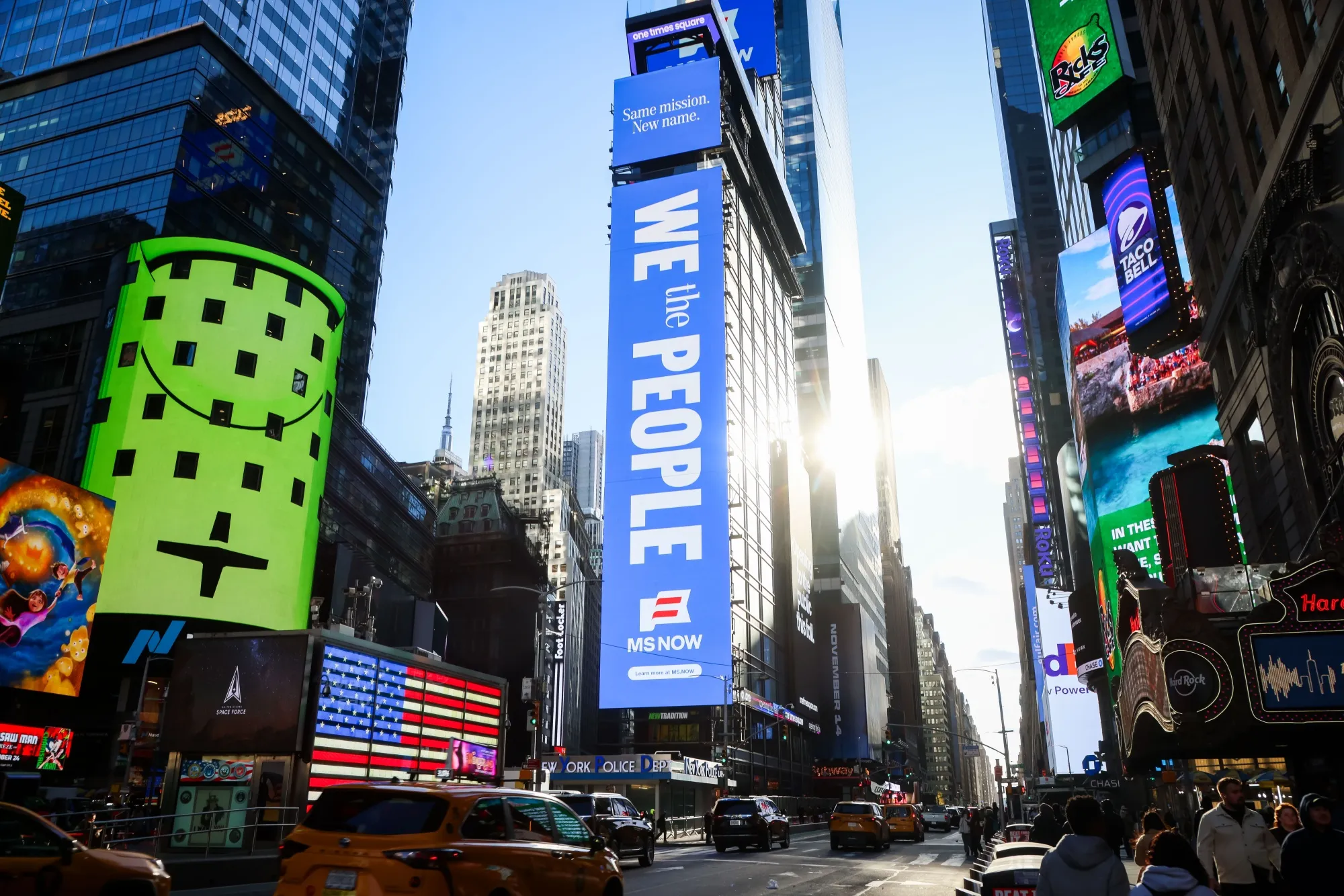 An MS Now billboard in Times Square