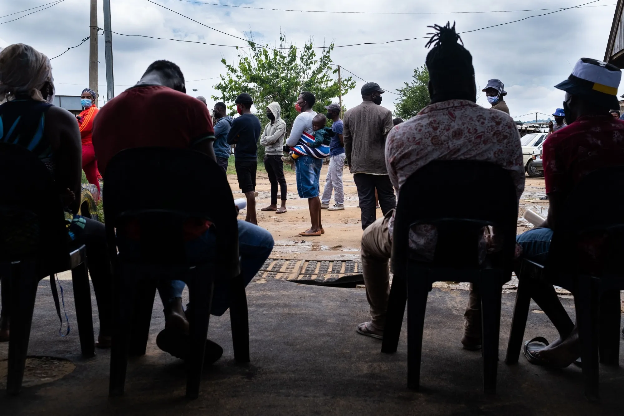 People queue for vaccination&nbsp;at the Kya Sands informal settlement in Johannesburg, in December.