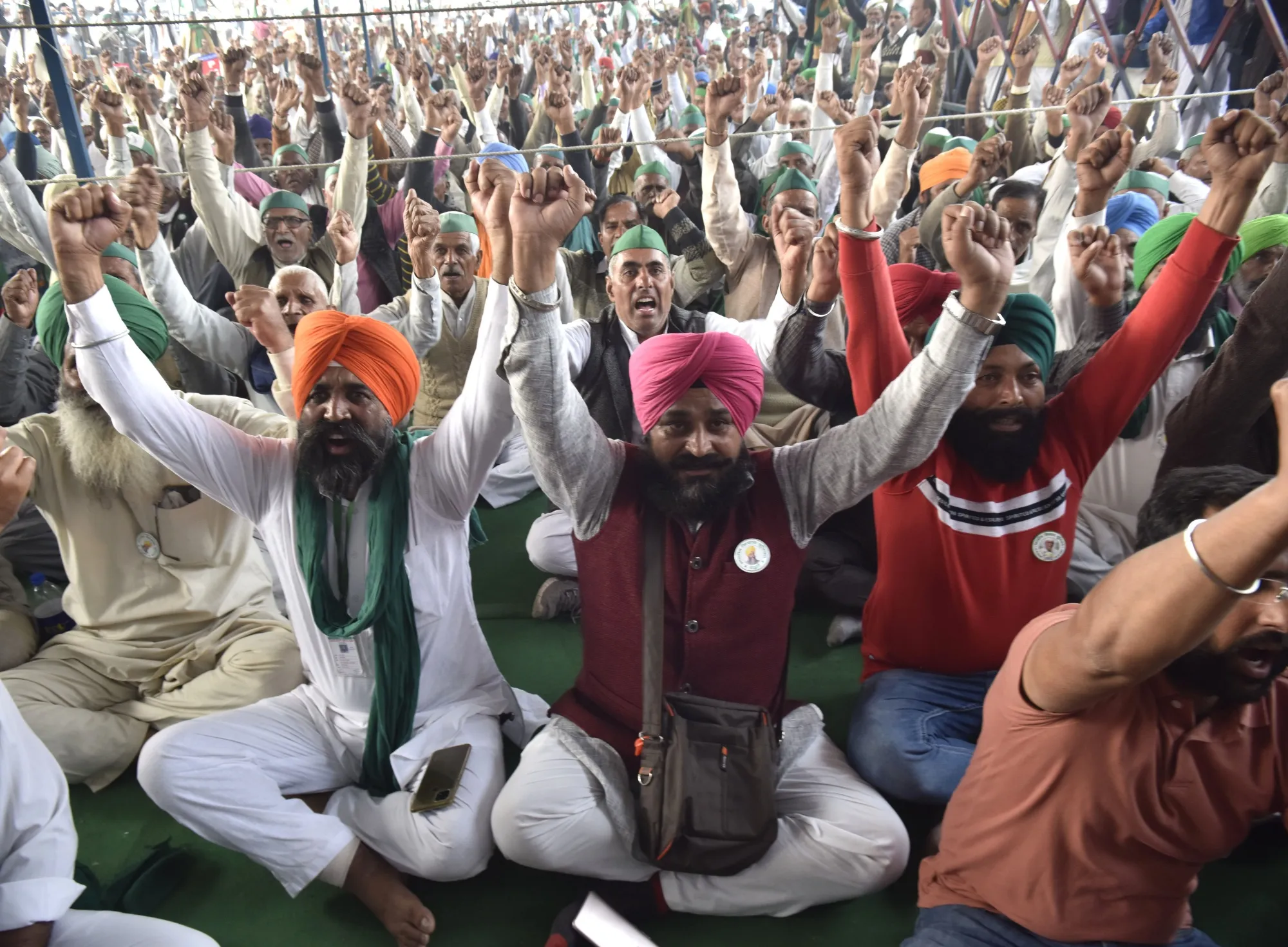 Farmers gather for a protest at Ghazipur border on the outskirts of New Delhi on Nov. 26.
