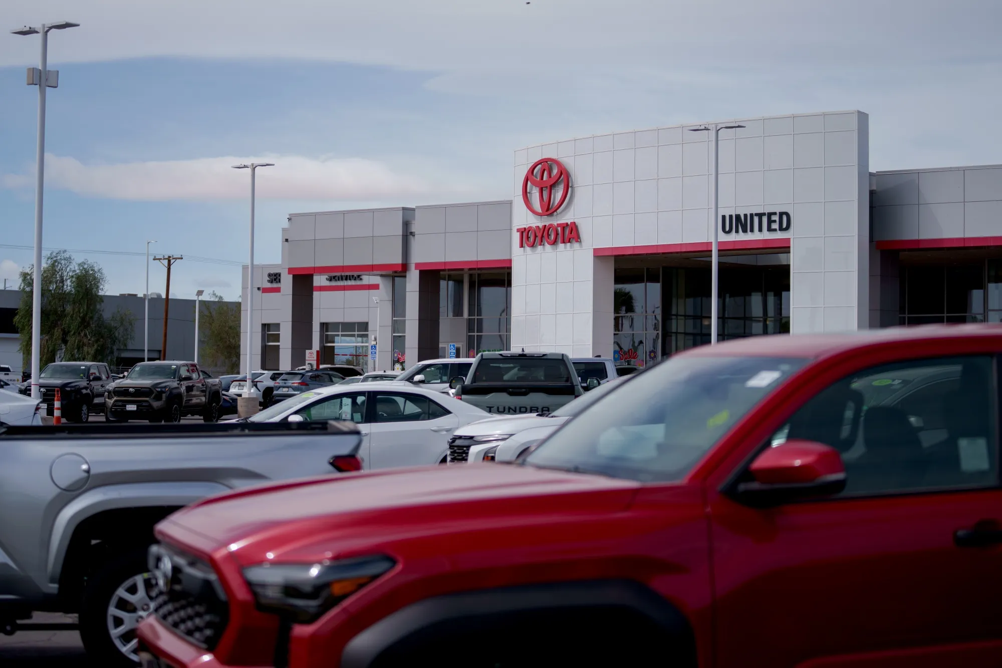 New vehicles for sale at a Toyota dealership in El Centro, California, US.