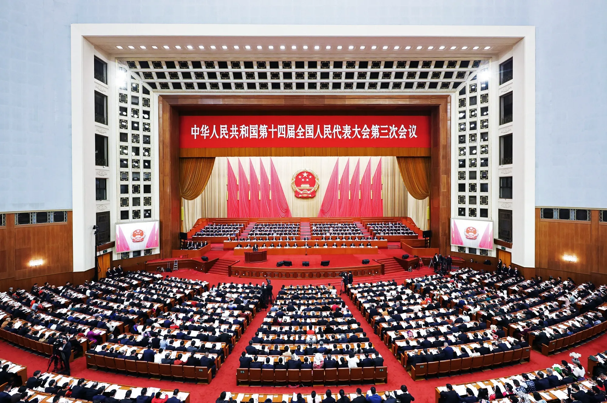 China's lawmakers gather for the 14th National People's Congress at the Great Hall of the People&nbsp;in Beijing, on March 5.