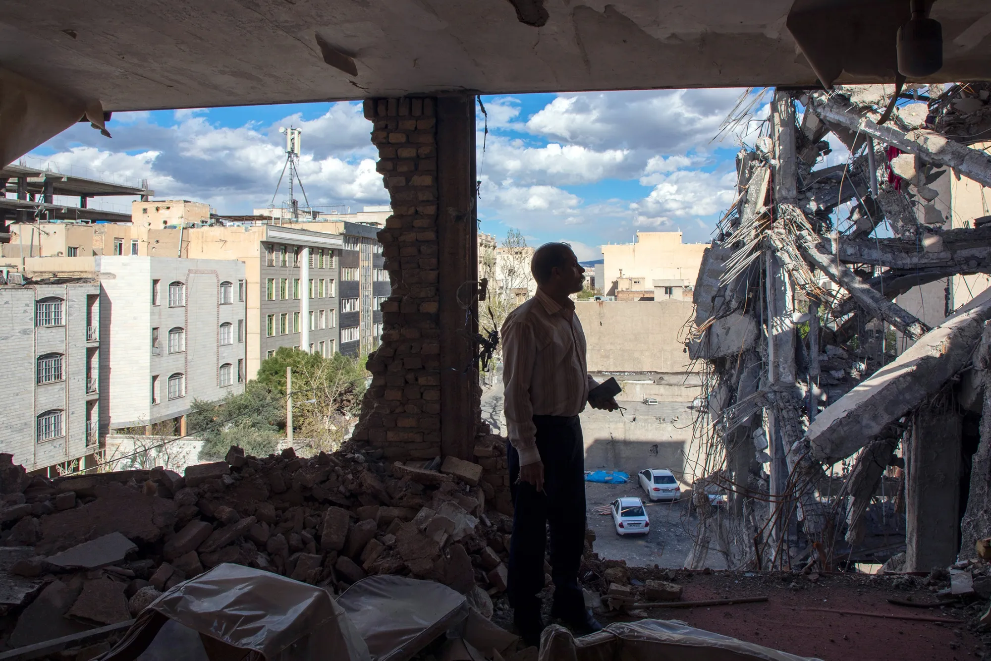 A heavily damaged building following strikes in Tehran, on April 6.