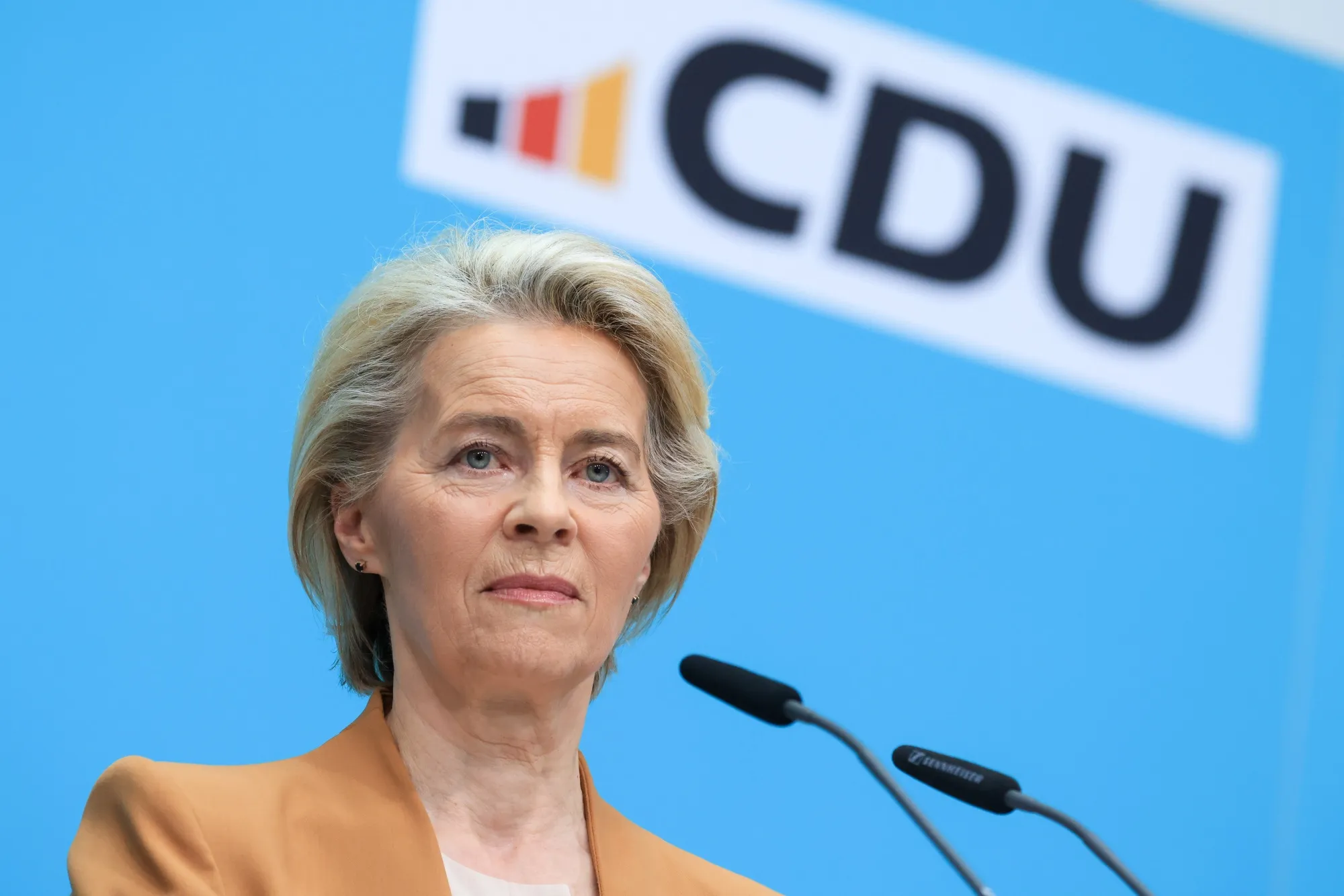 Ursula von der Leyen following a meeting of the Christian Democratic Union party in Berlin, on Feb. 19.