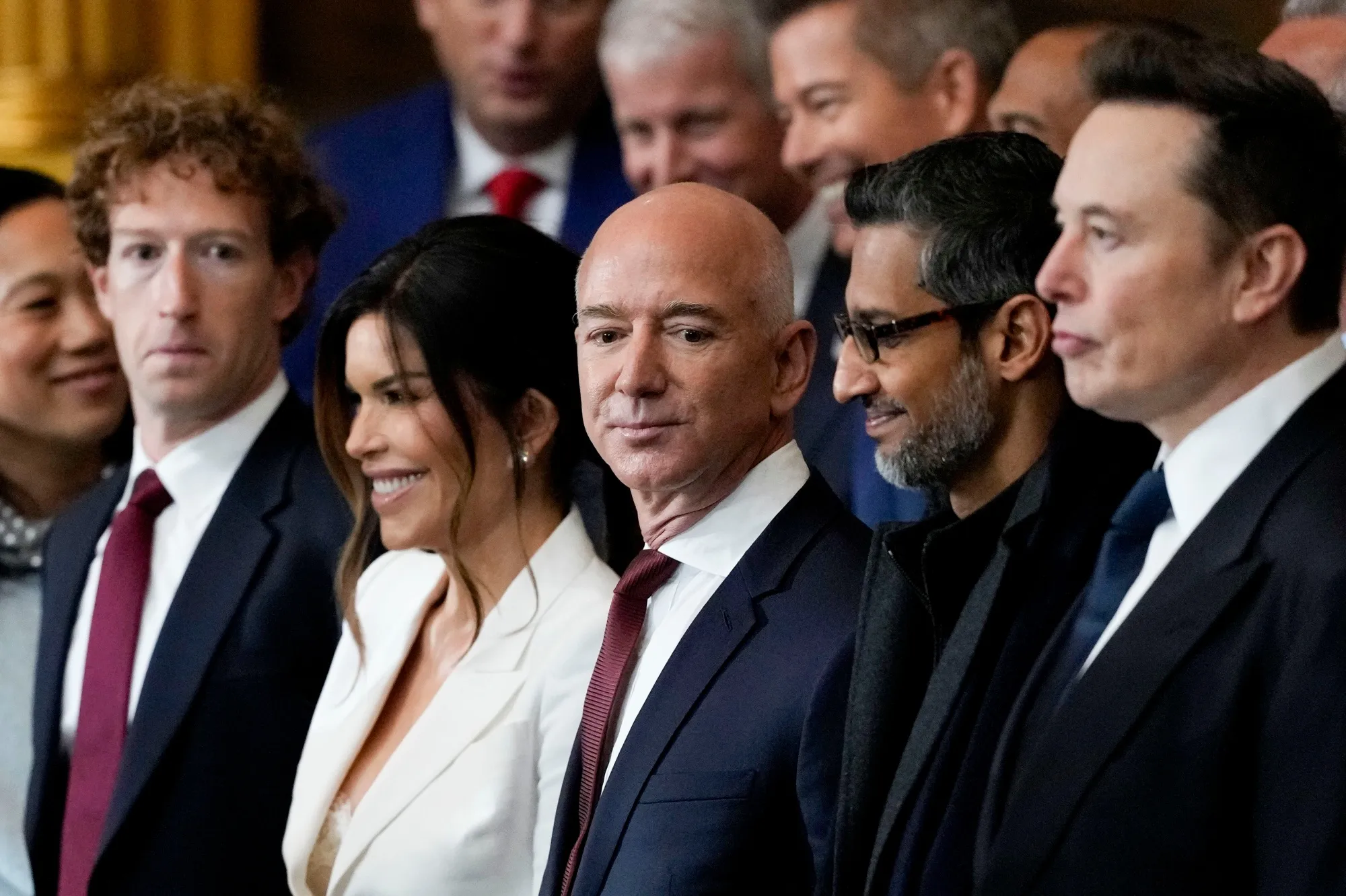 Jeff Bezos&nbsp;and fiancée Lauren Sánchez&nbsp;at Donald Trump’s inauguration on Jan. 20.