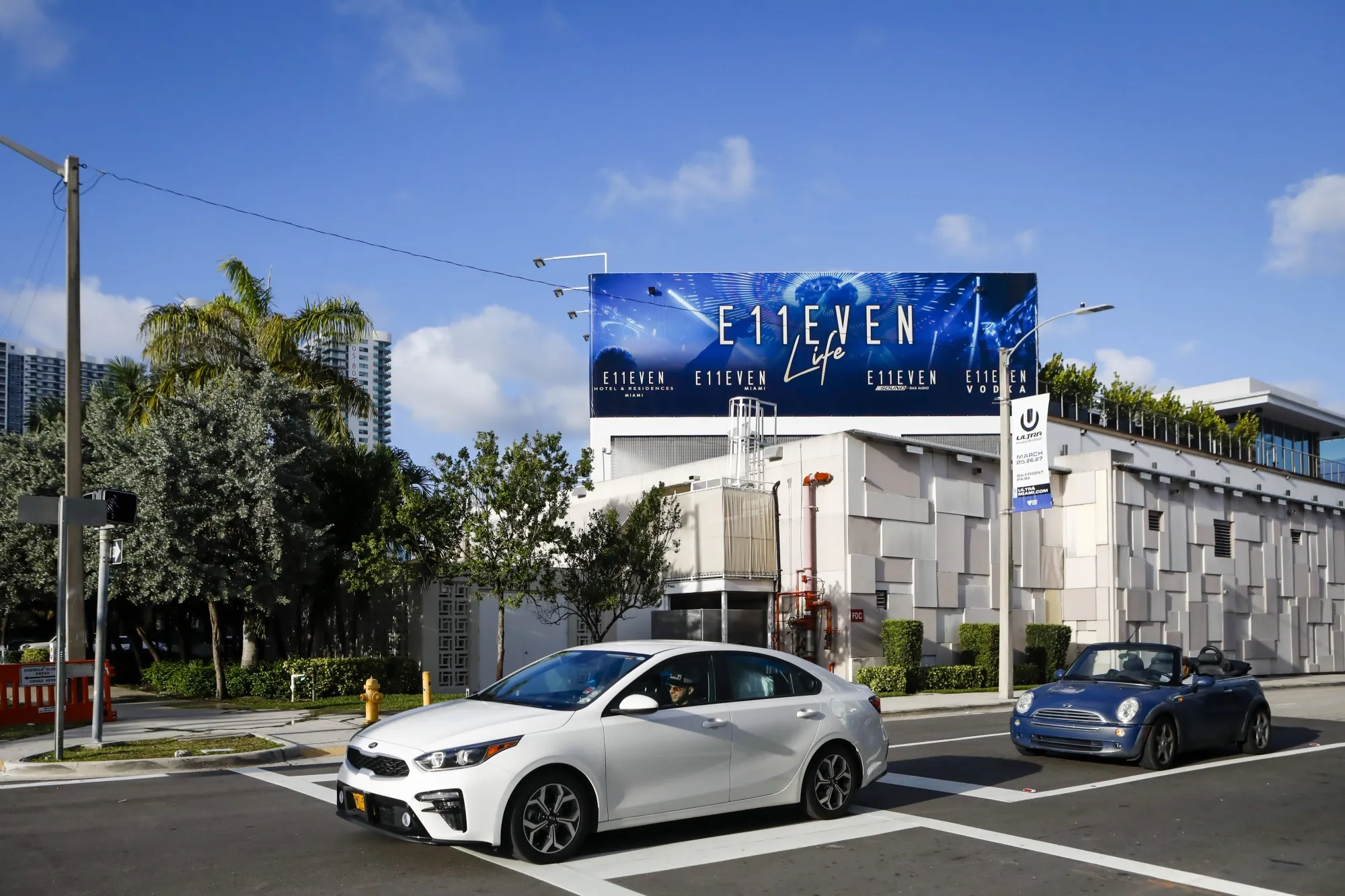 A billboard for the E11even night club in Miami.