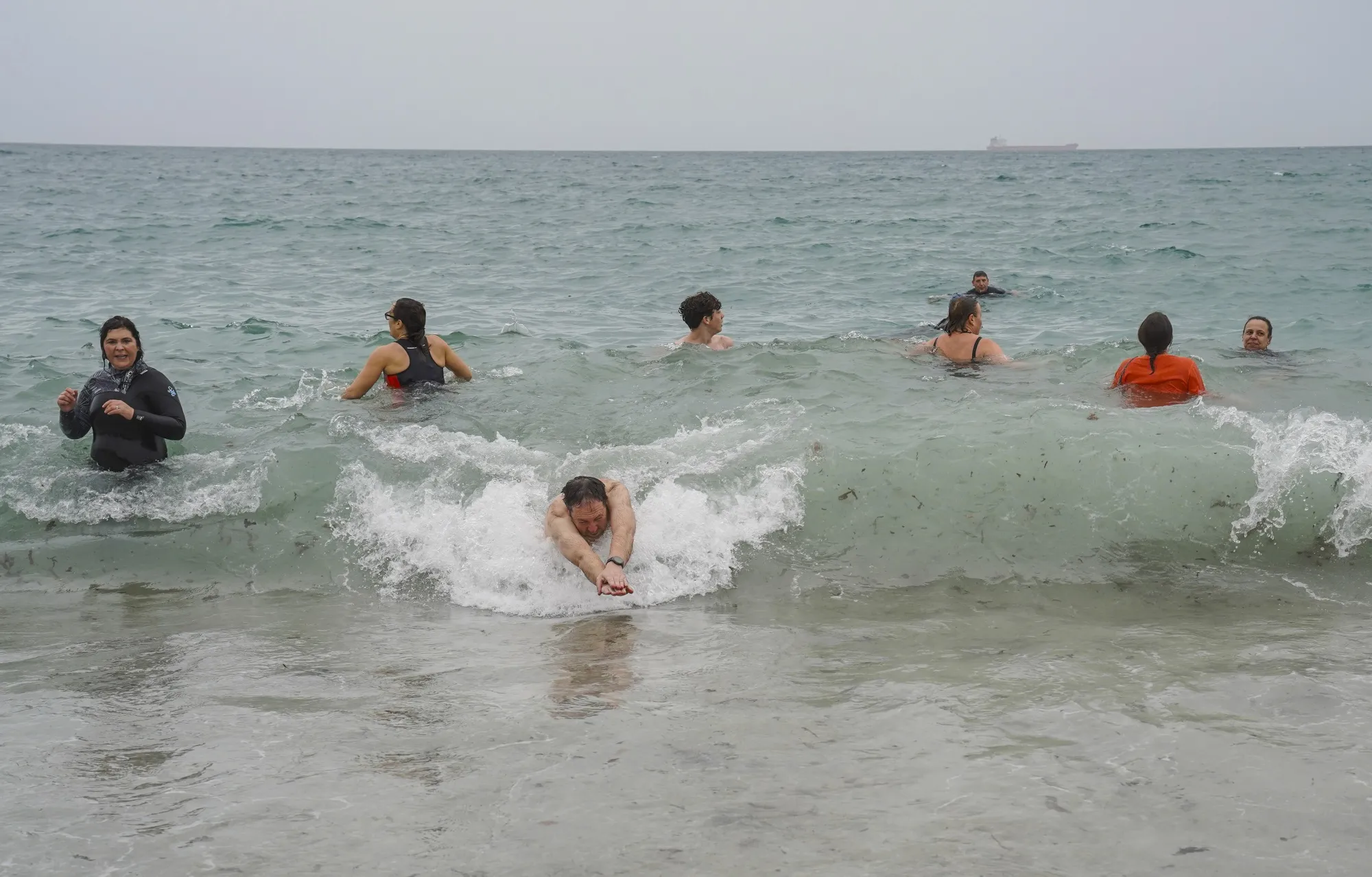 Swimmers in the English Channel in Falmouth, UK, on Jan. 1.