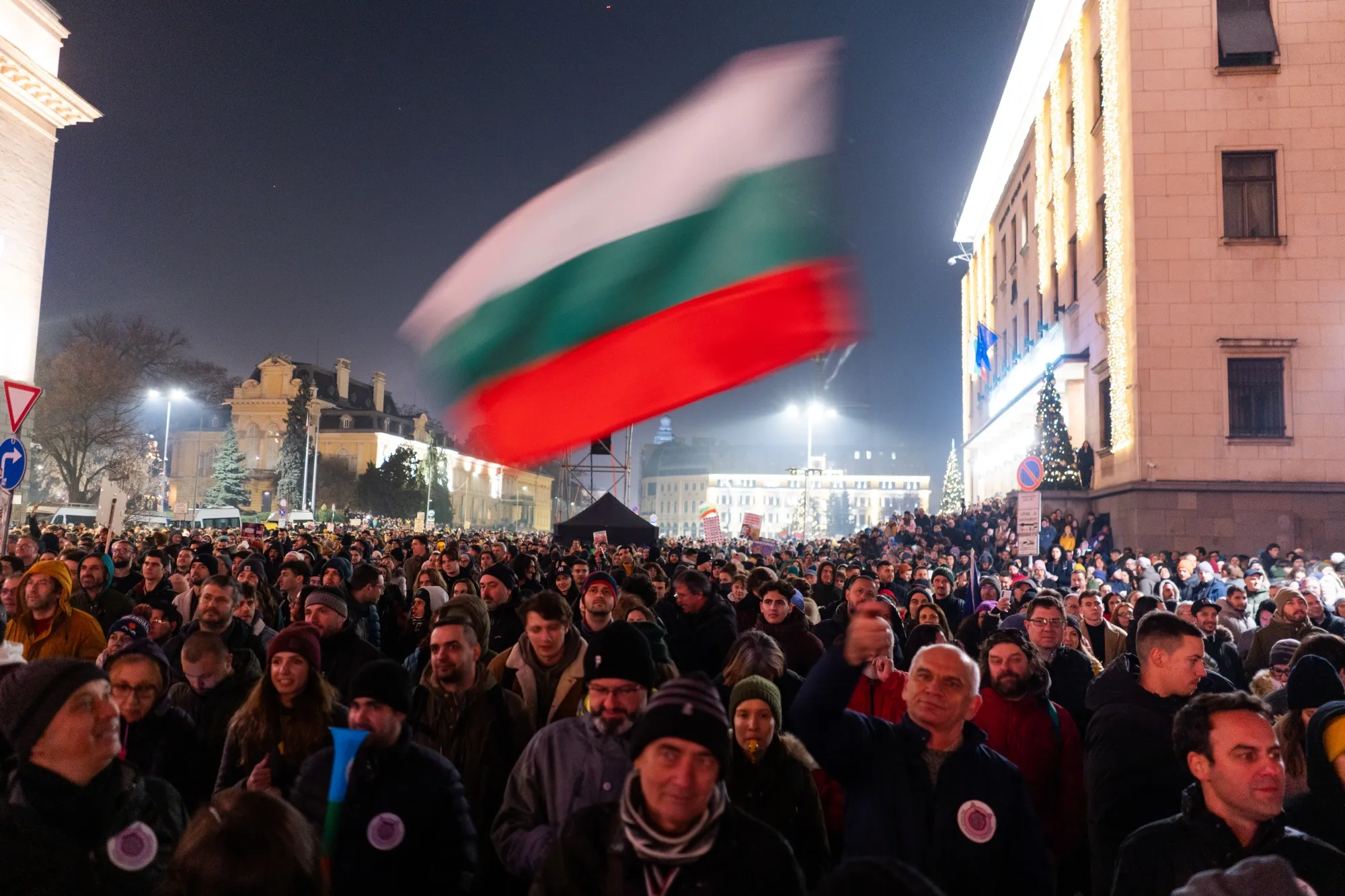 Protesters against the government and its budget plans gather in Sofia on Dec. 18.