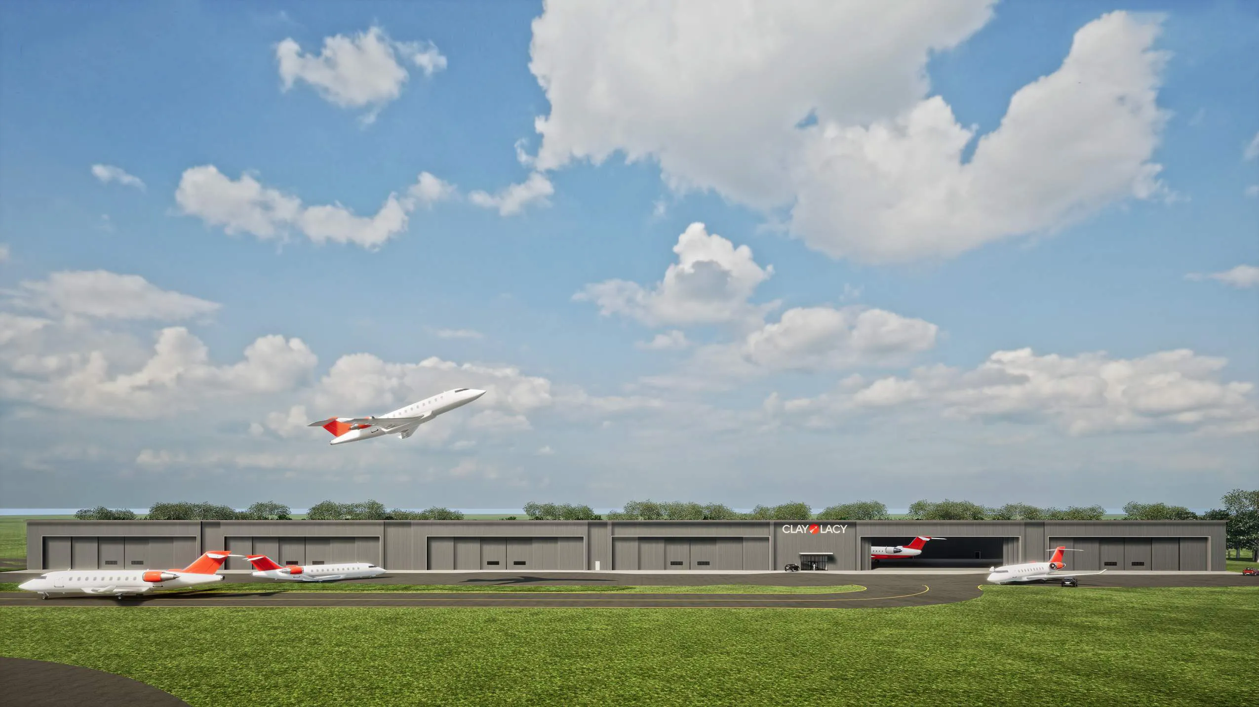 A rendering of Clay Lacy’s new facilities at Waterbury-Oxford Airport.