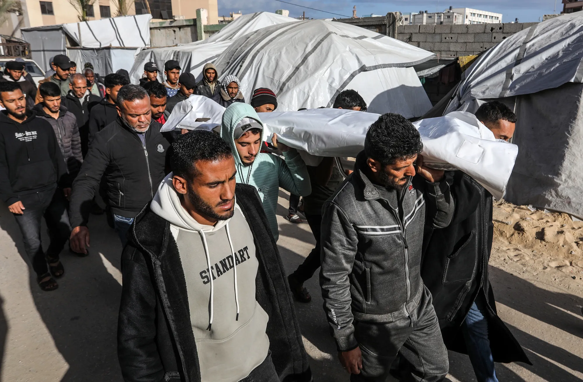 A funeral ceremony held for four Palestinians,&nbsp;in Khan Yunis, Gaza, on Feb. 4.&nbsp;&nbsp;