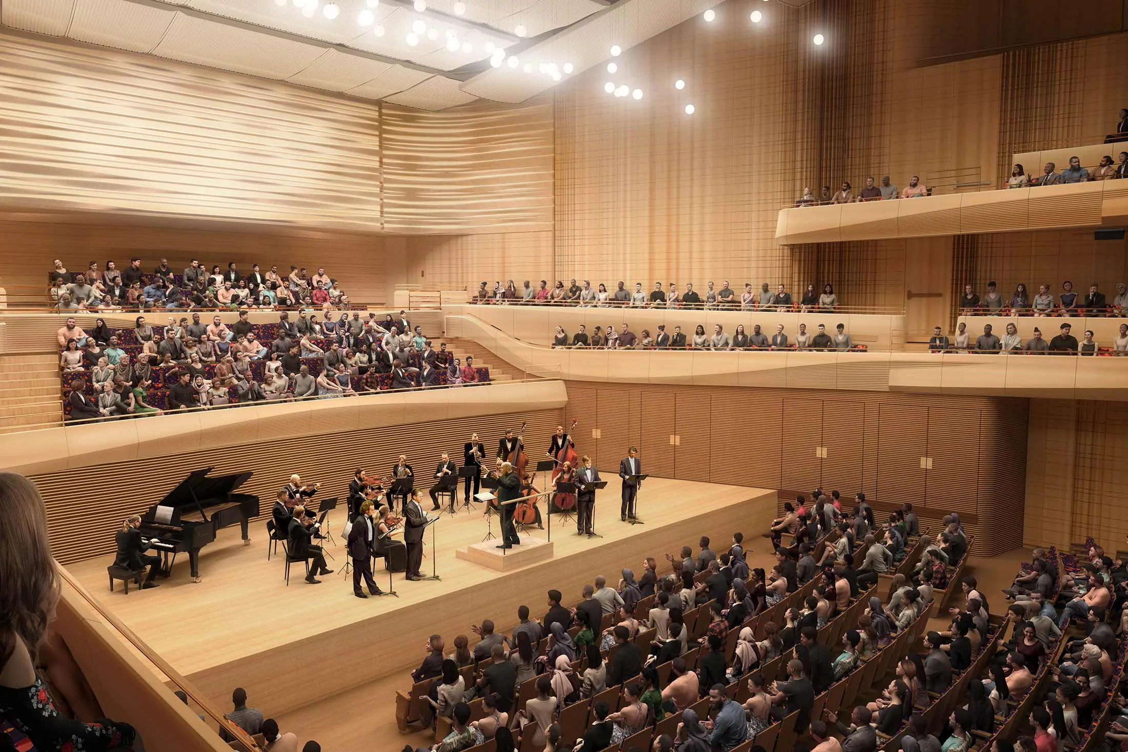 The newly renovated David Geffen Hall will have wraparound seating, with a stage closer to every audience member.