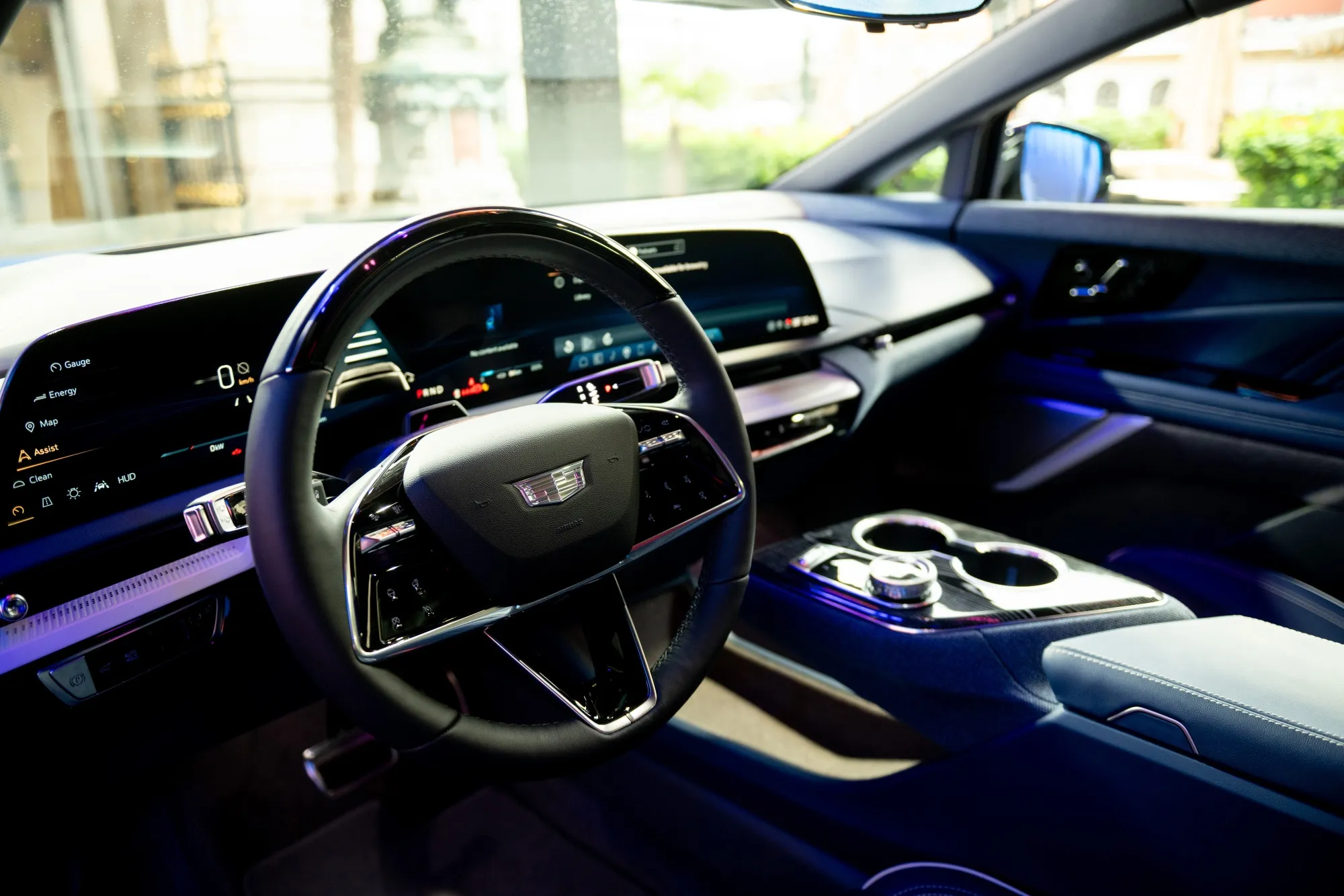 The interior of a Cadillac Optiq during its unveiling at the new Cadillac automobile showroom in Paris in 2024.