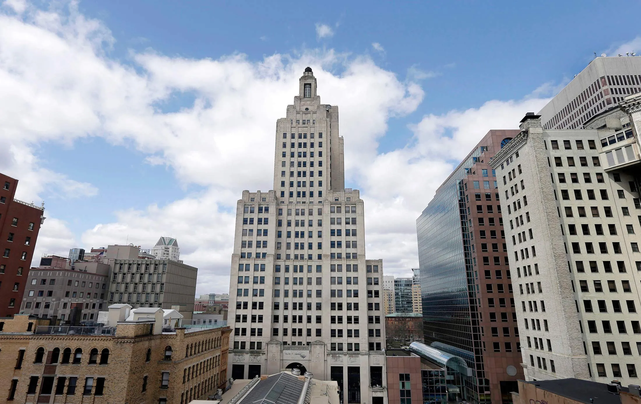 The Bank of America Building, center, also known as the Superman building, stands among other buildings in downtown Providence, R.I. in 2013.
