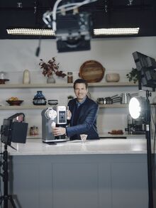 CEO Mark Barrocas with a Ninja Swirl at SharkNinja headquarters in Needham