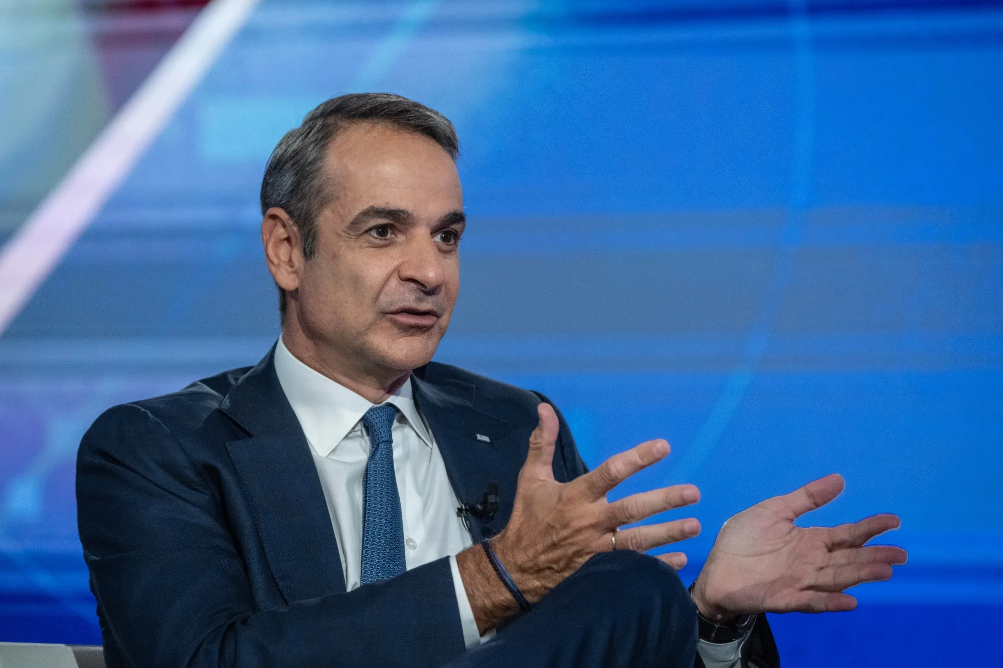 Kyriakos Mitsotakis, Greece's prime minister, during a Bloomberg Television interview in New York, US, on Friday, Sept. 26, 2025.