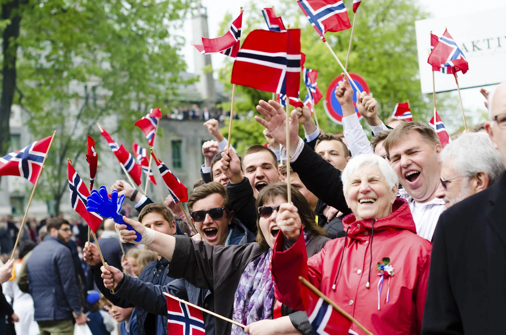 Celebrating Norway’s Constitution Day in Bergen, Norway, where many adults and children don traditional dress&nbsp;and wave&nbsp;flags at the passing procession, on May 17, 2017.