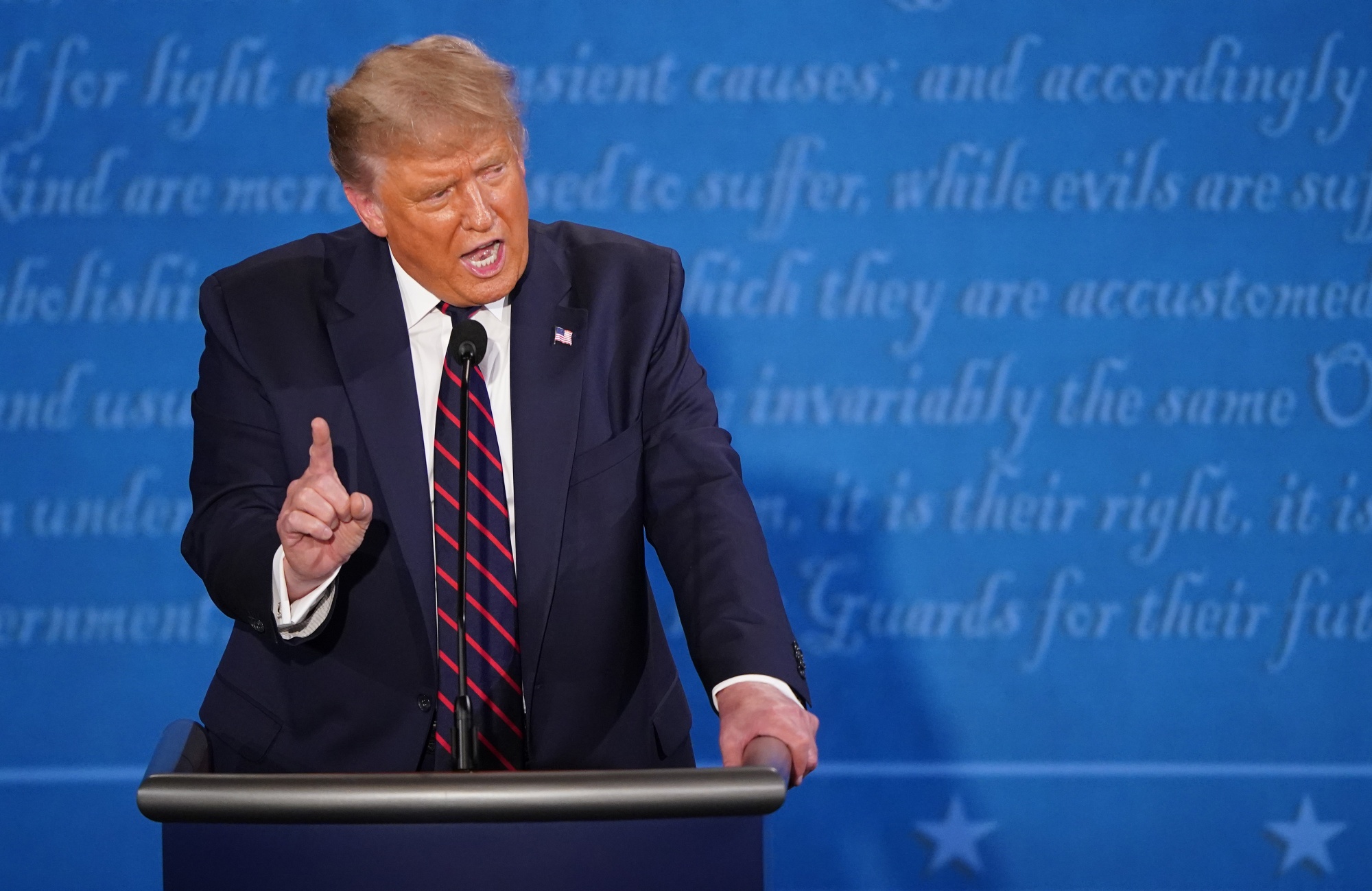 President Donald Trump speaks during the first U.S. presidential debate in Cleveland, Ohio on Sept. 29, 2020.&nbsp;