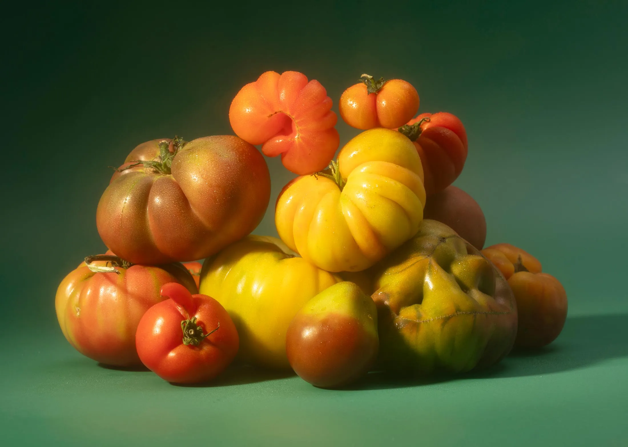 A (gently assembled) pile&nbsp;of heirloom tomatoes.&nbsp;