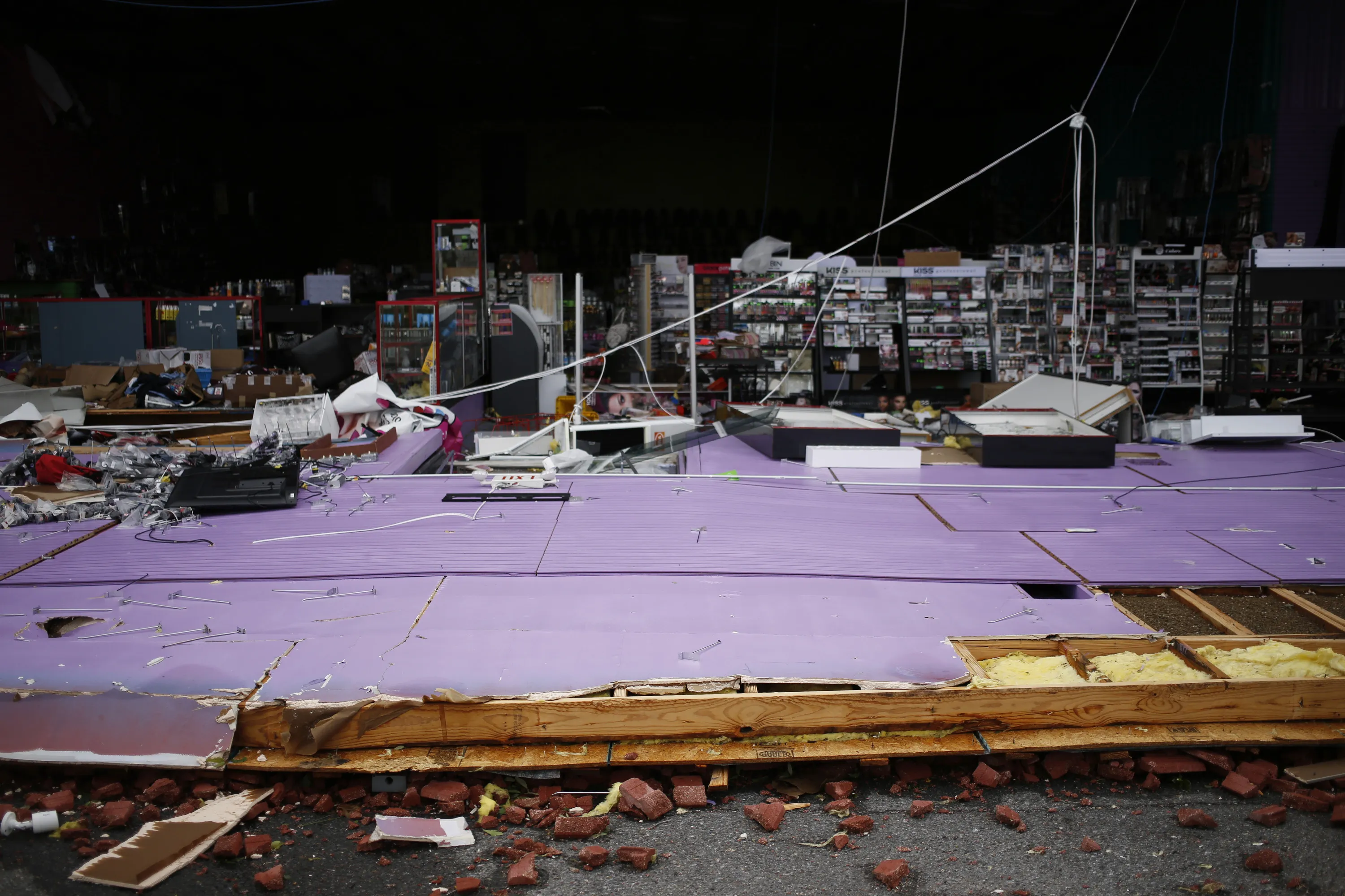 A destroyed storefront after Hurricane Laura made landfall in Lake Charles, Louisiana, on Aug. 27, 2020.