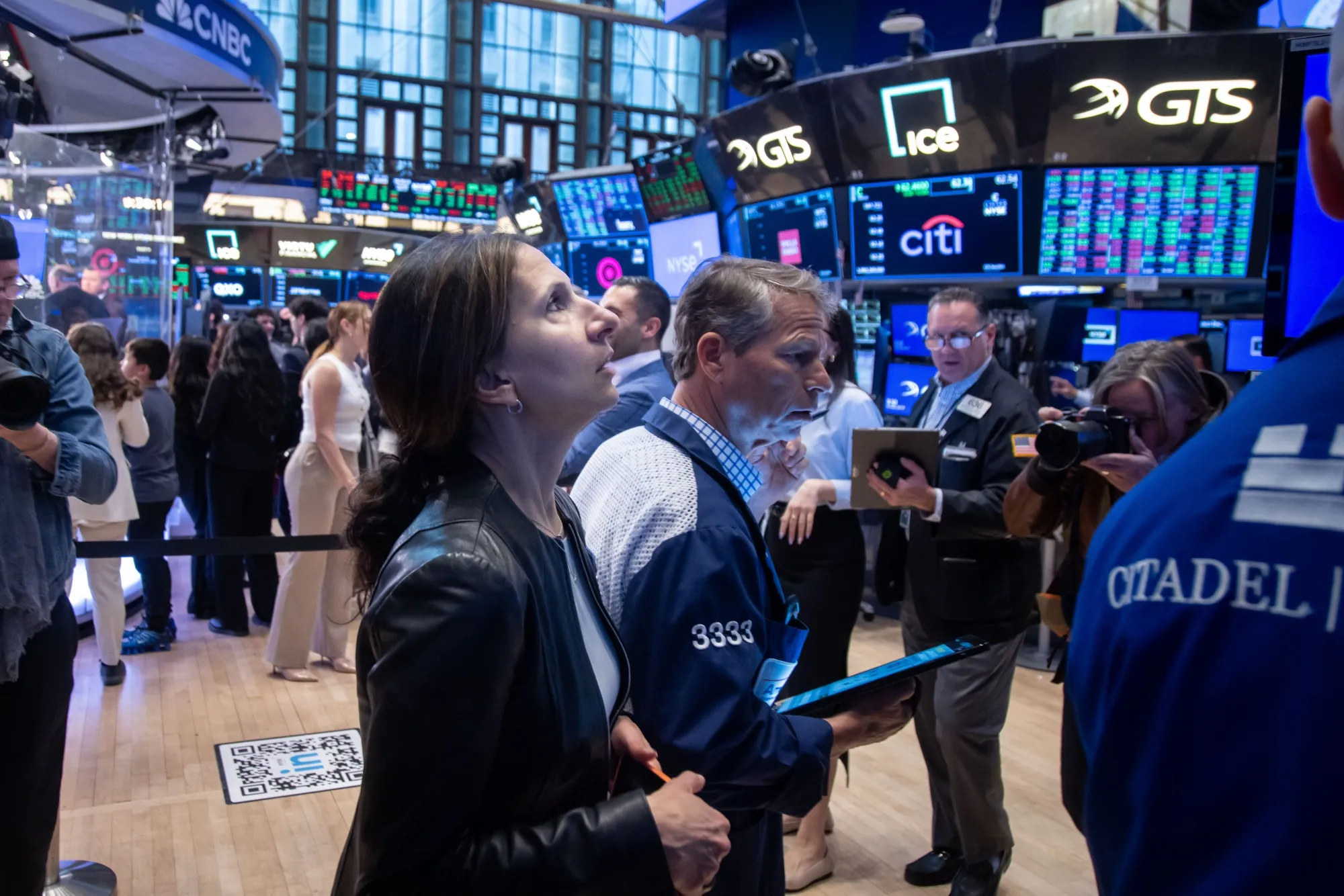 Traders on the floor of the New York Stock Exchange.
